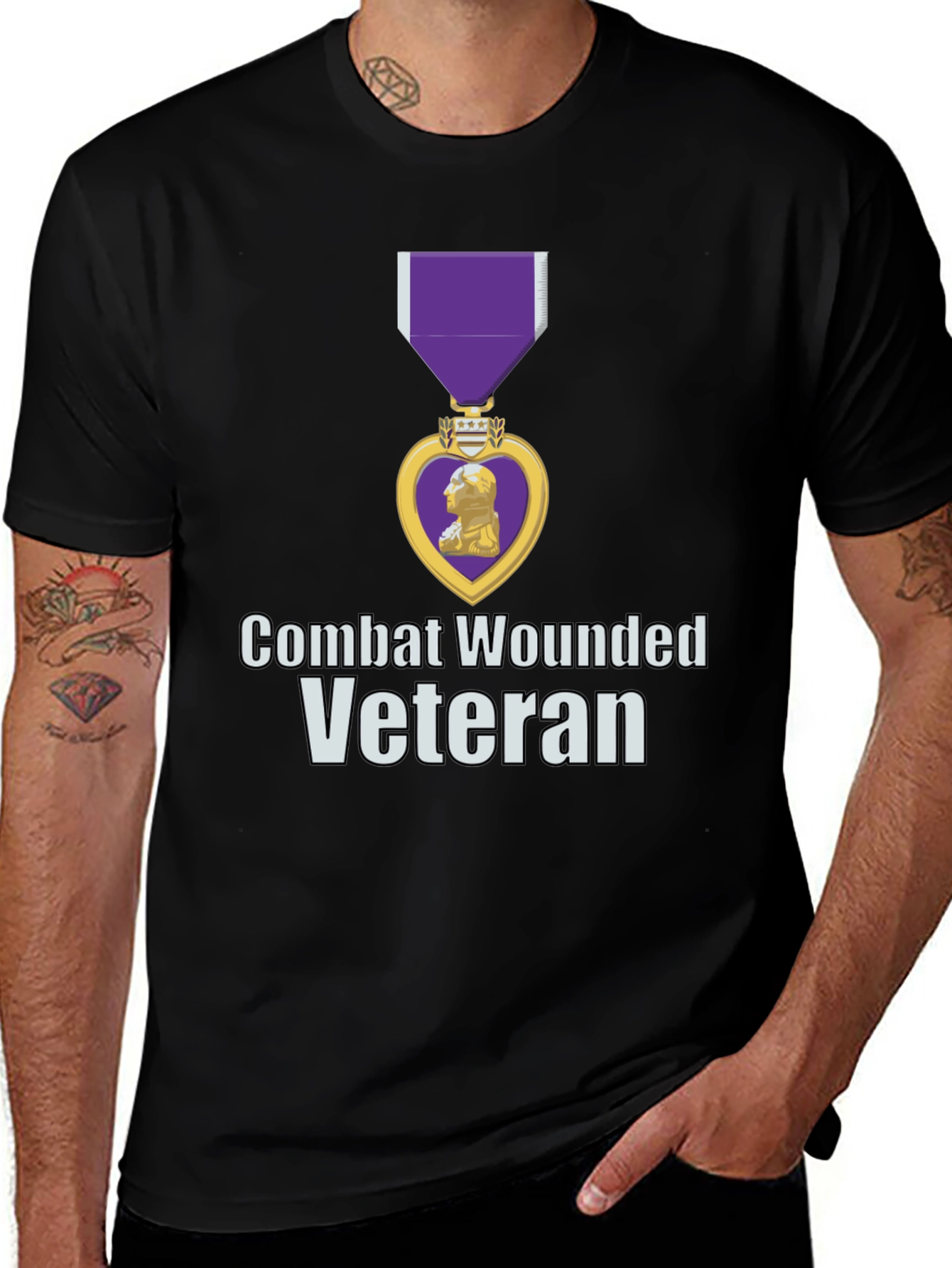 Combat Wounded Veteran T-Shirt - Purple Heart Design