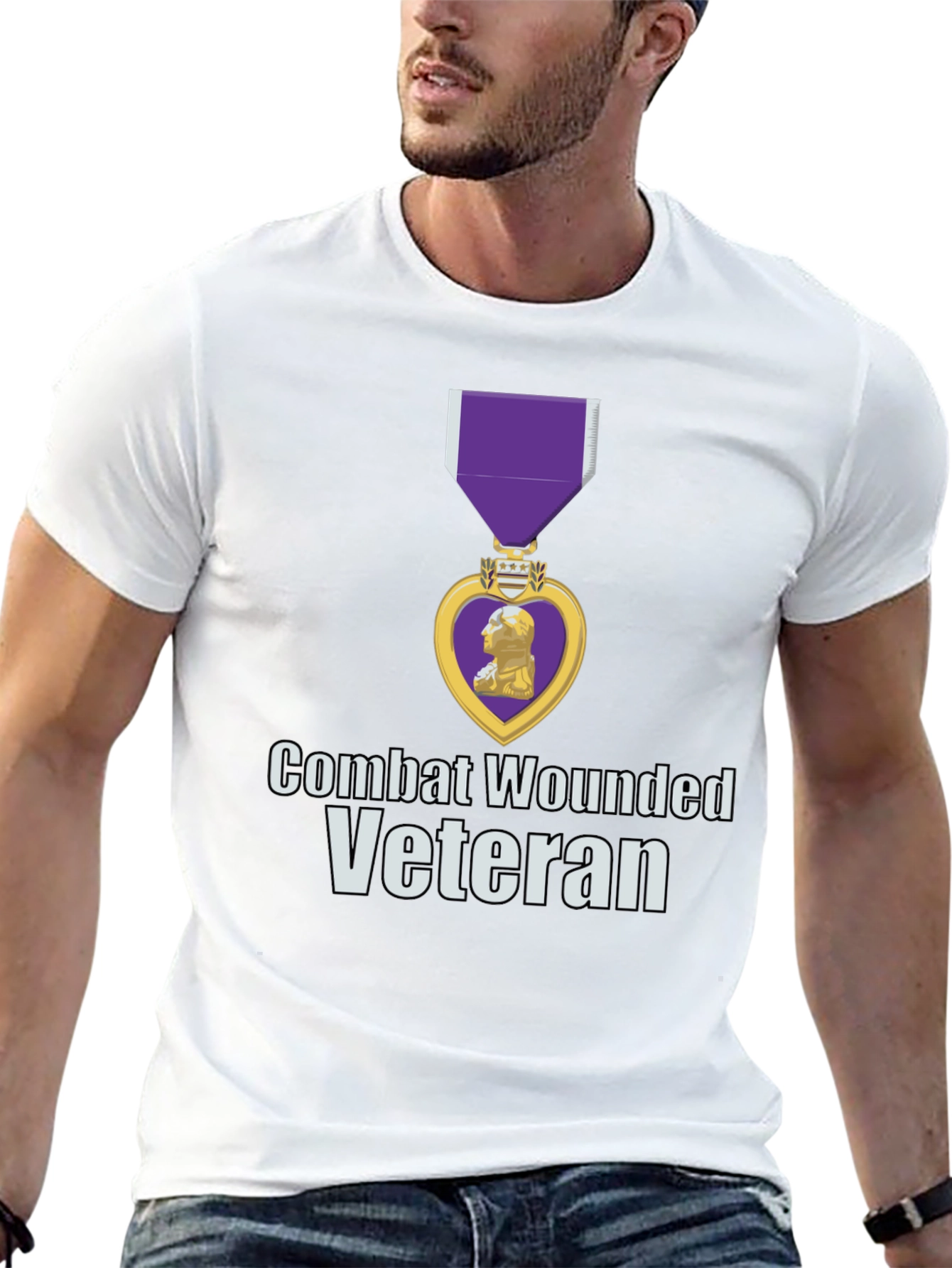 Combat Wounded Veteran T-Shirt - Purple Heart Design