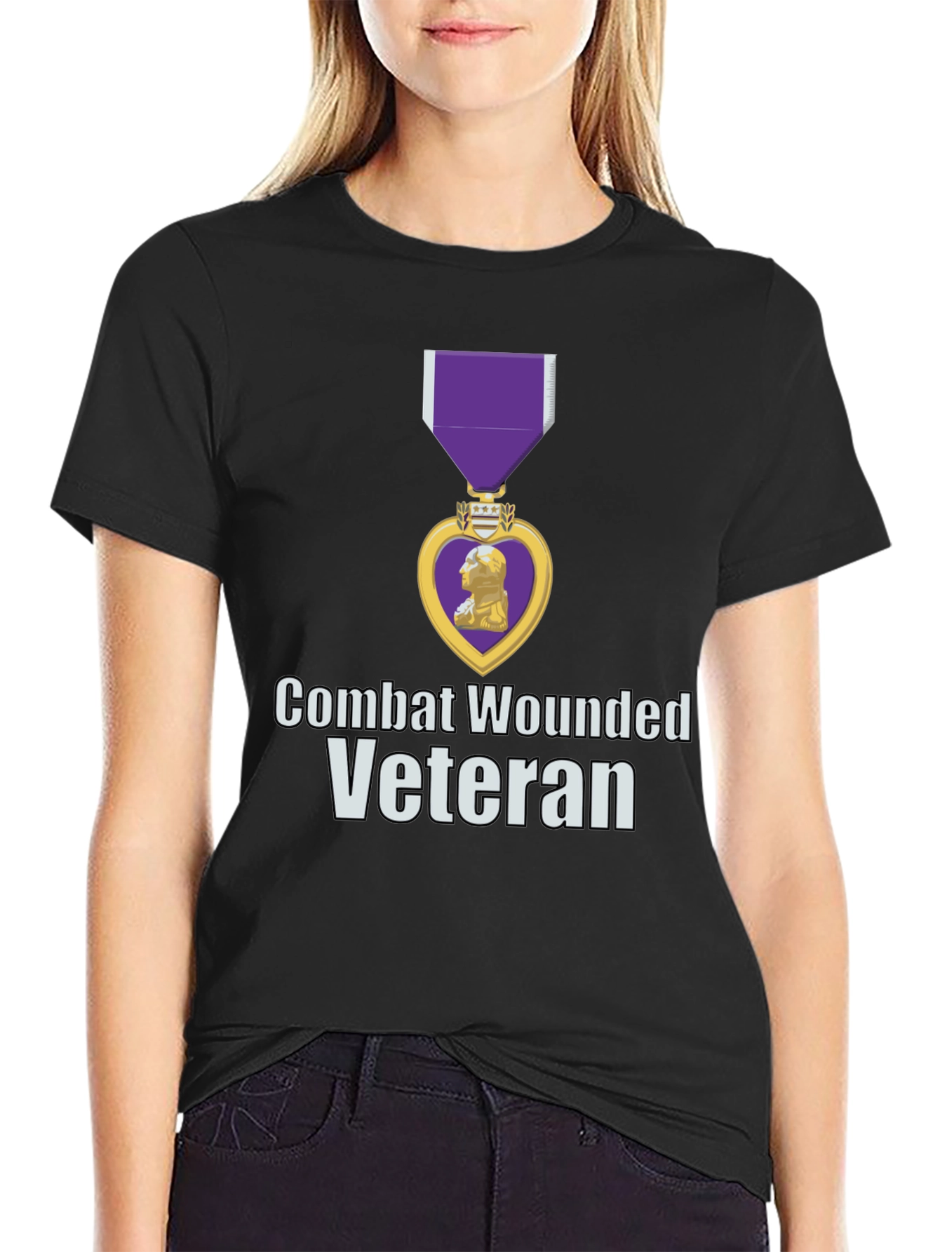Combat Wounded Veteran T-Shirt - Purple Heart Design