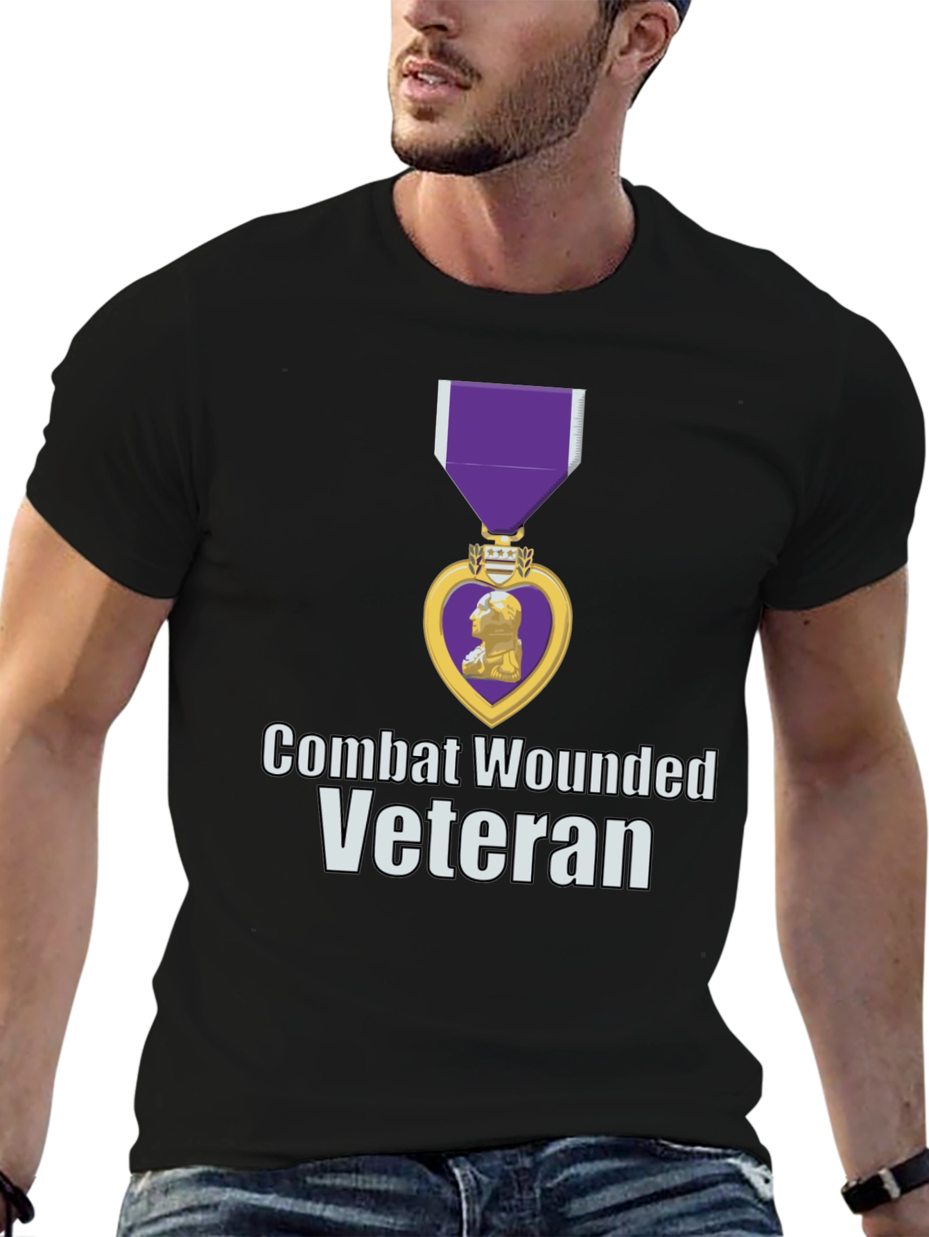 Combat Wounded Veteran T-Shirt - Purple Heart Design