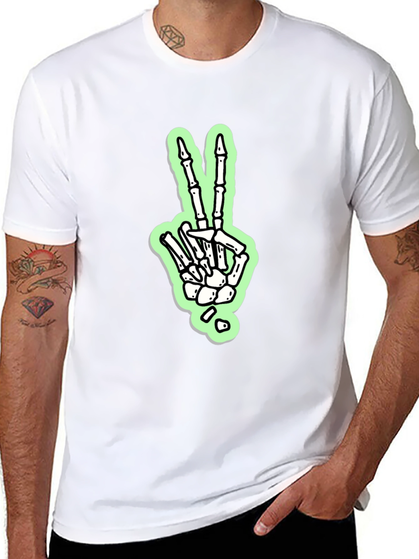 Skeleton Hand Peace Sign Graphic Tee - Black
