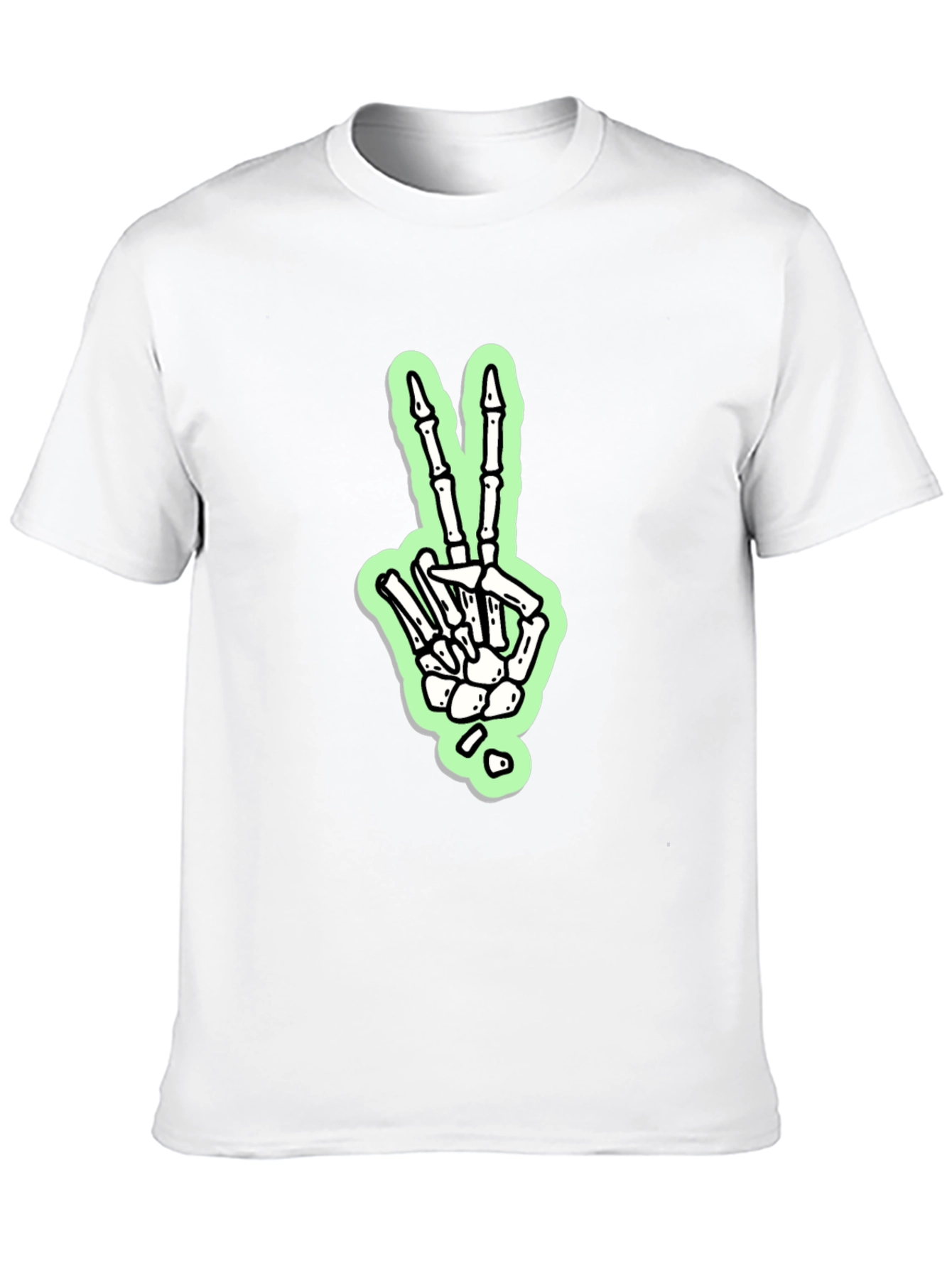 Skeleton Hand Peace Sign Graphic Tee - Black
