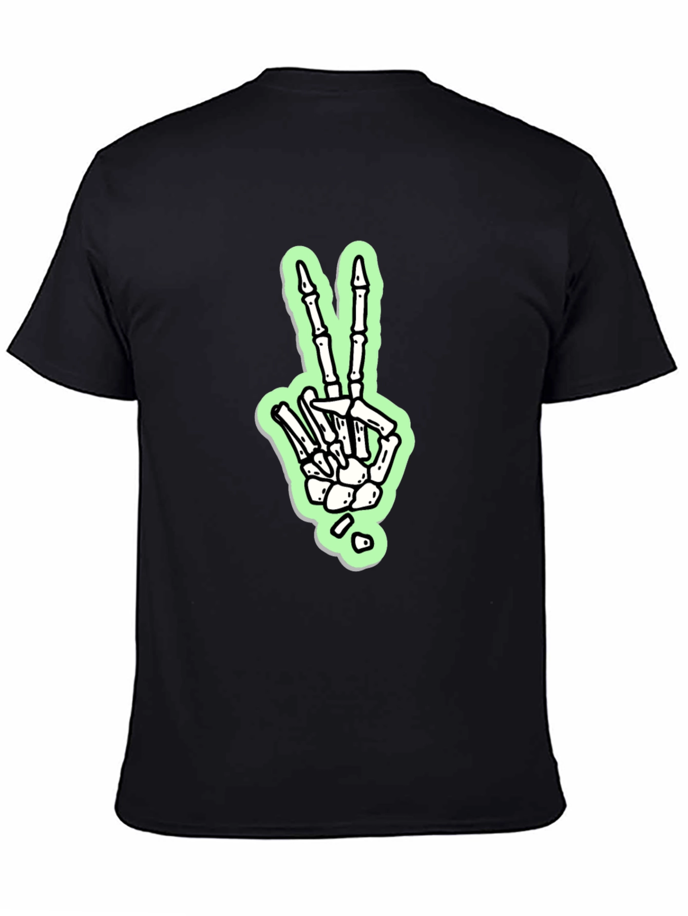 Skeleton Hand Peace Sign Graphic Tee - Black