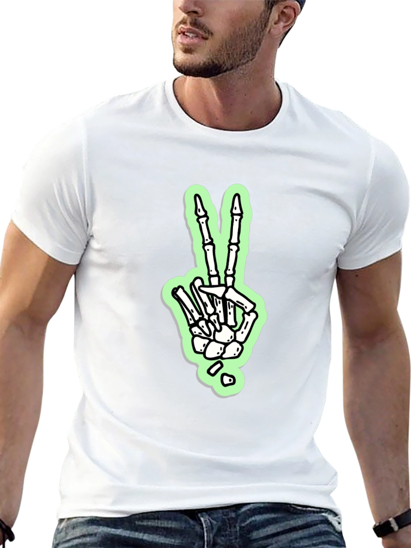 Skeleton Hand Peace Sign Graphic Tee - Black