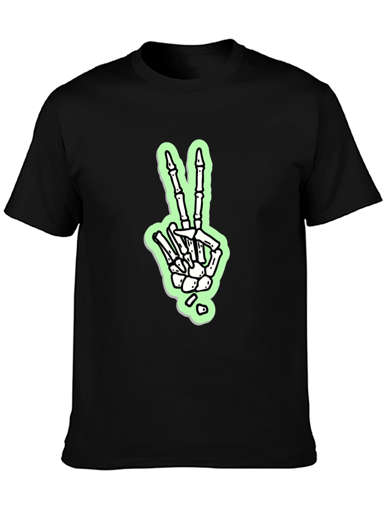 Skeleton Hand Peace Sign Graphic Tee - Black