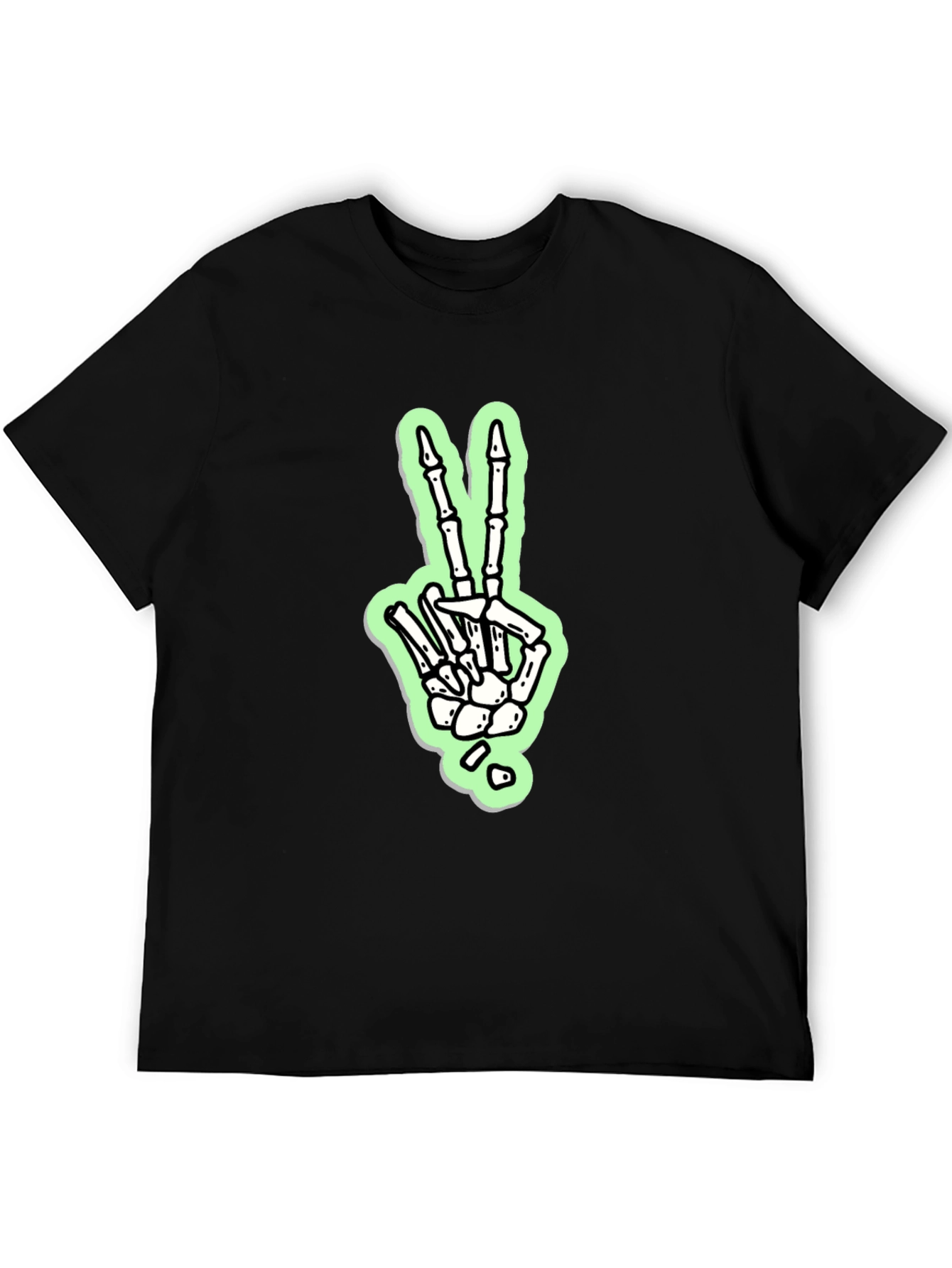 Skeleton Hand Peace Sign Graphic Tee - Black