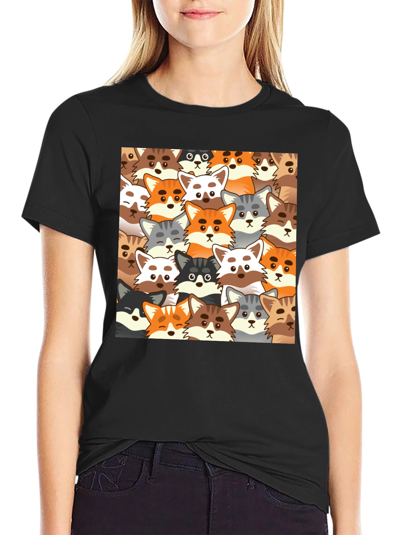 Cartoon Fox Graphic Tee - Stylish Animal Print Shirt