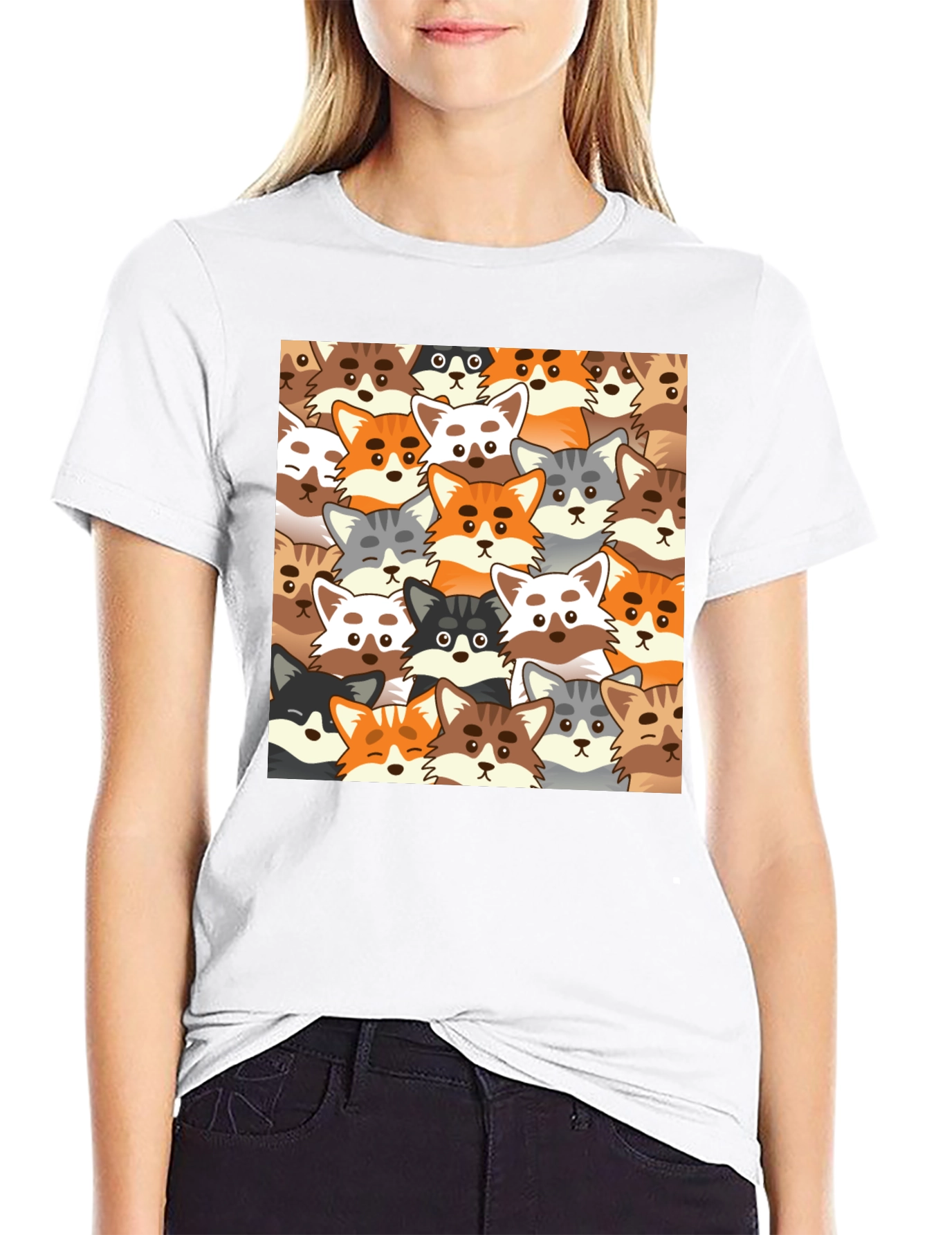 Cartoon Fox Graphic Tee - Stylish Animal Print Shirt