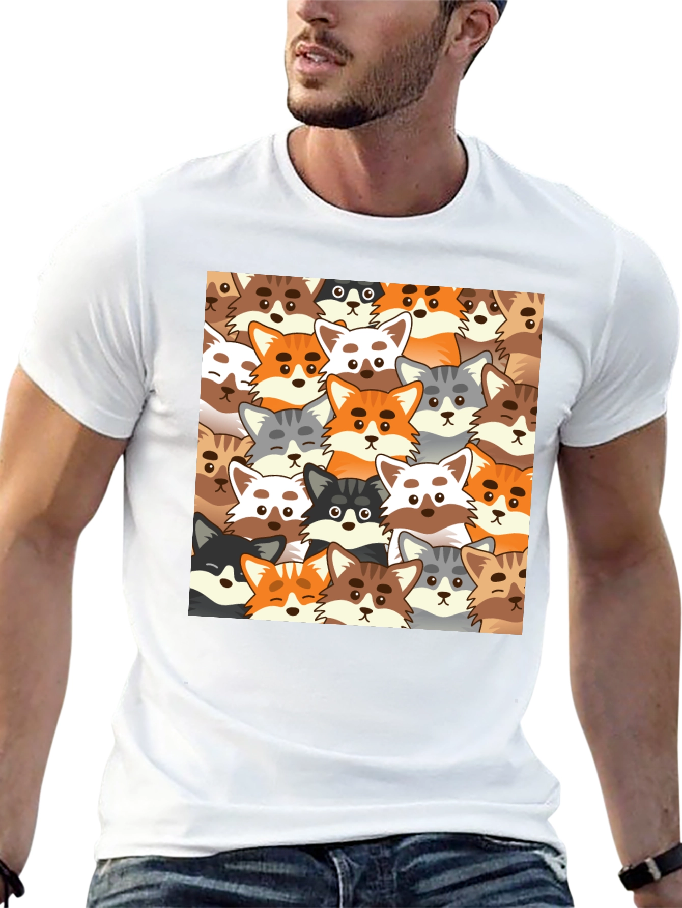 Cartoon Fox Graphic Tee - Stylish Animal Print Shirt