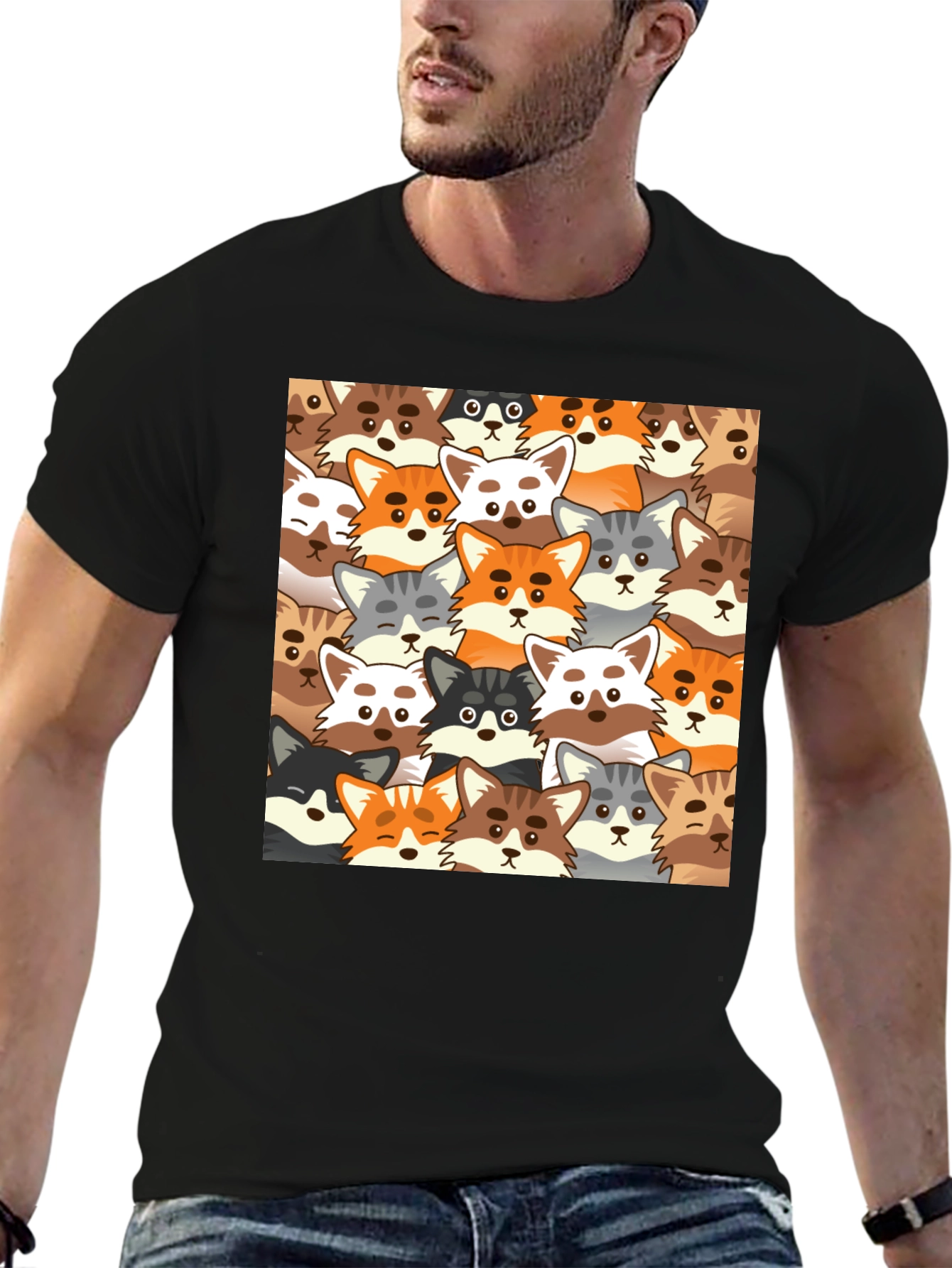 Cartoon Fox Graphic Tee - Stylish Animal Print Shirt