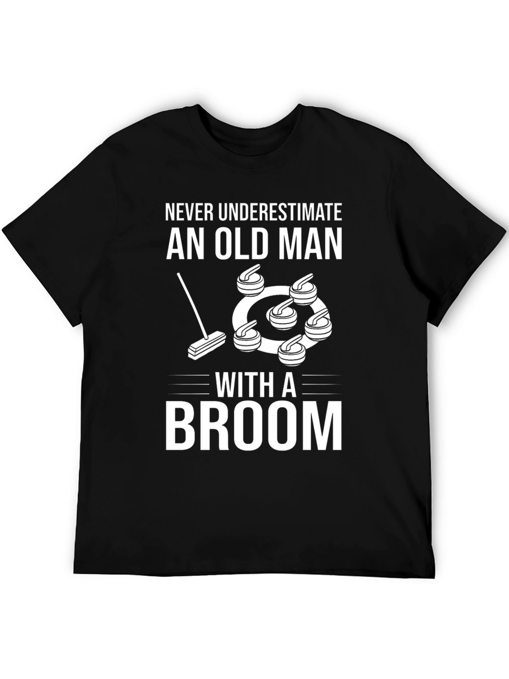 Curling Old Man Broom Graphic T-Shirt
