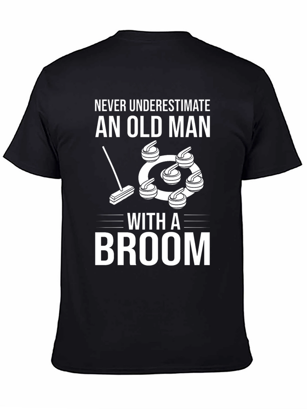 Curling Old Man Broom Graphic T-Shirt