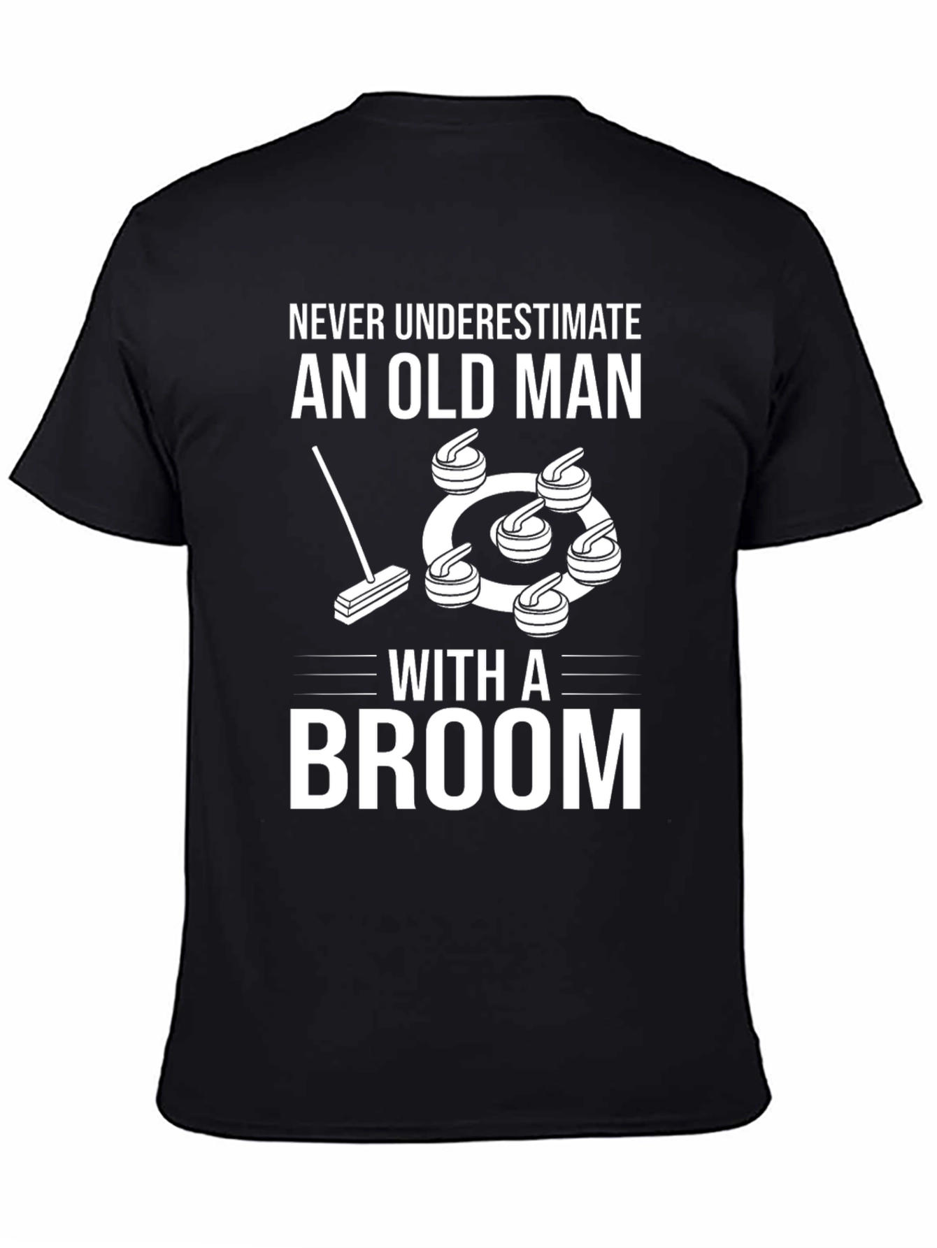 Curling Old Man Broom Graphic T-Shirt