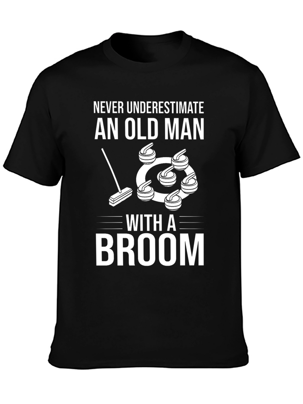 Curling Old Man Broom Graphic T-Shirt