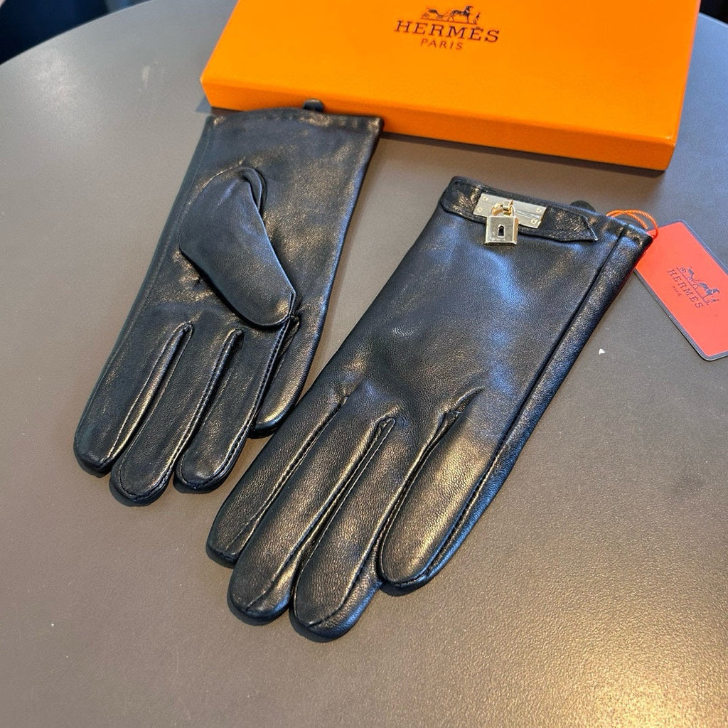 GLOVES WITH LOCK HARDWARE IN BLACK LAMBSKIN 463858