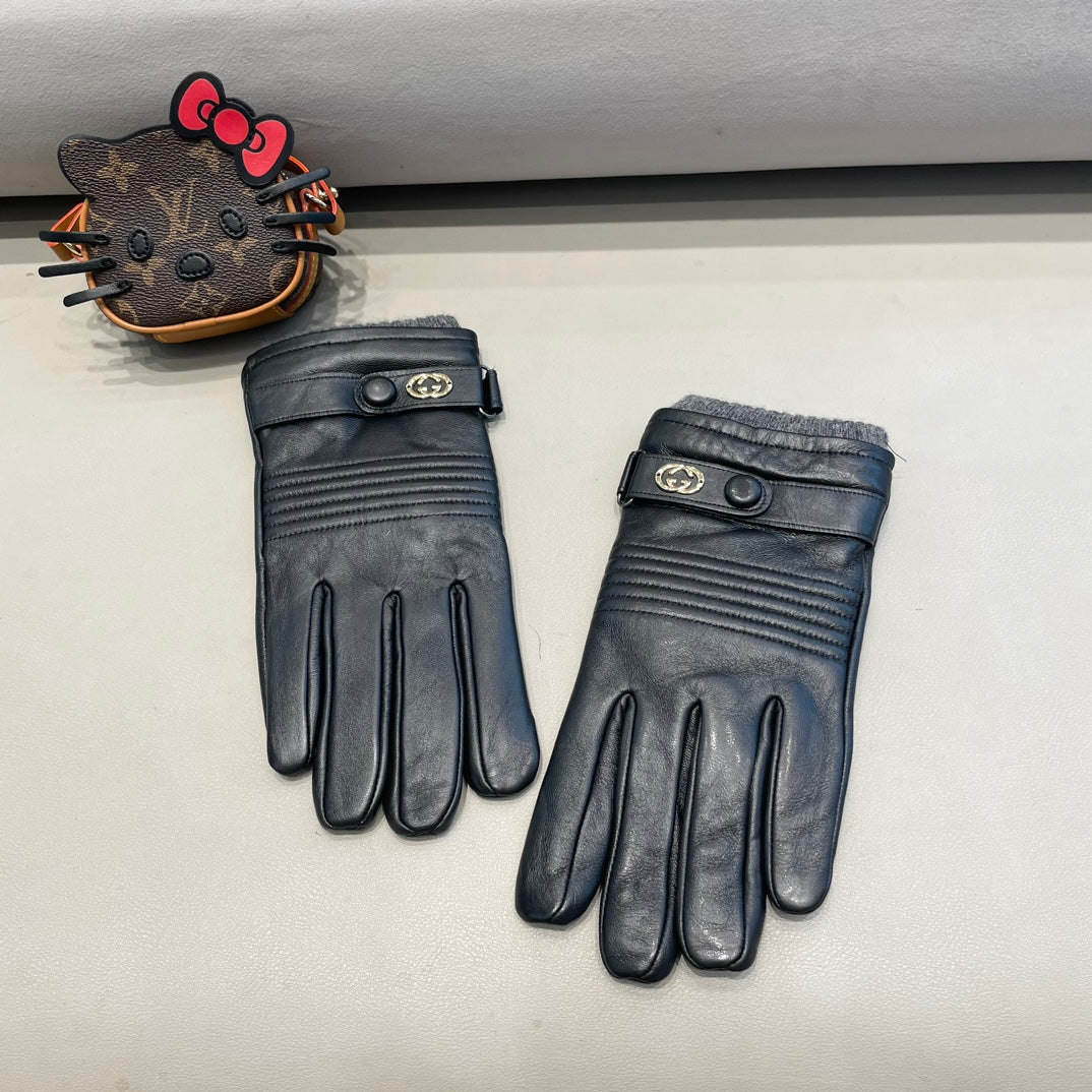 TOUCHSCREEN GLOVES IN BLACK LAMBSKIN MIX WOOL 327782