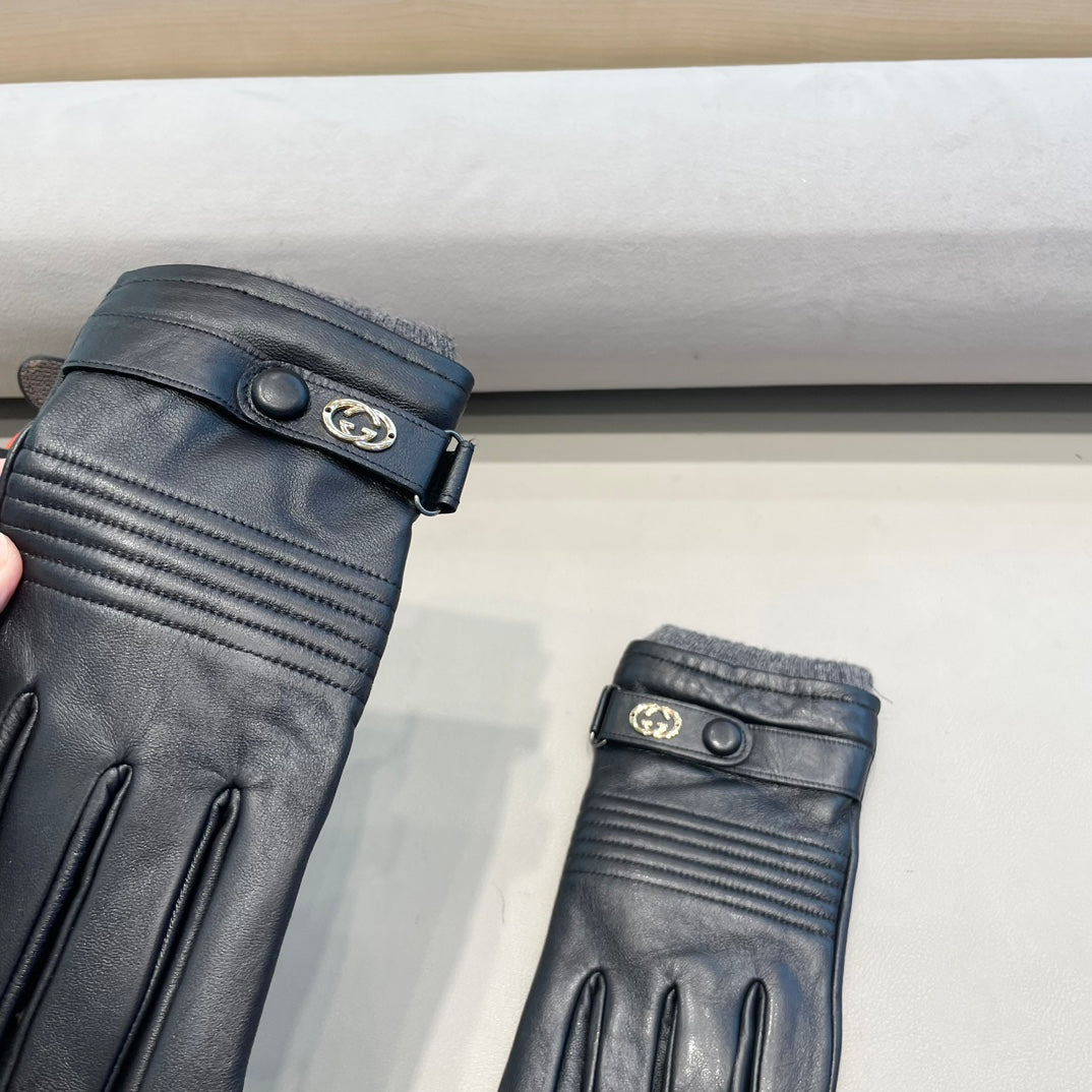 TOUCHSCREEN GLOVES IN BLACK LAMBSKIN MIX WOOL 327782