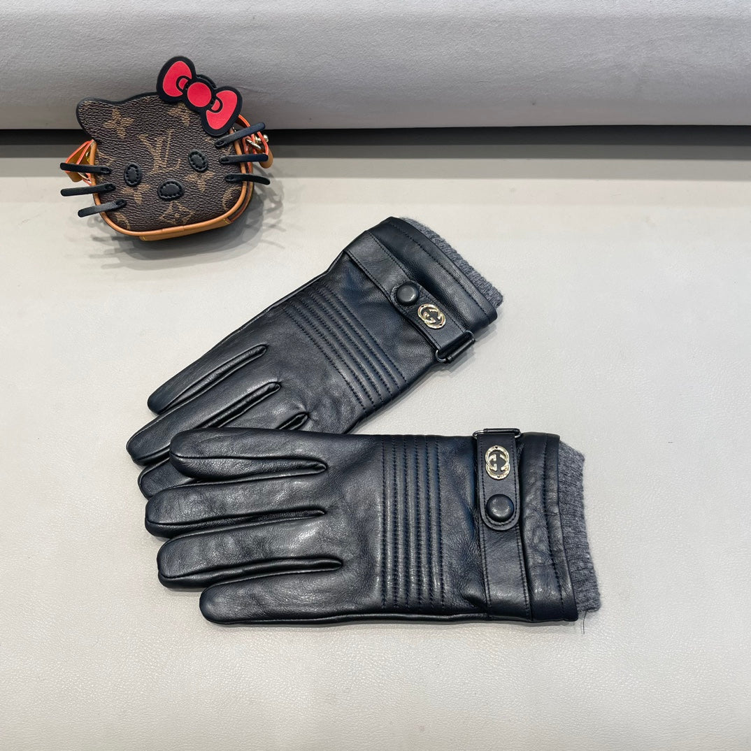 TOUCHSCREEN GLOVES IN BLACK LAMBSKIN MIX WOOL 327782