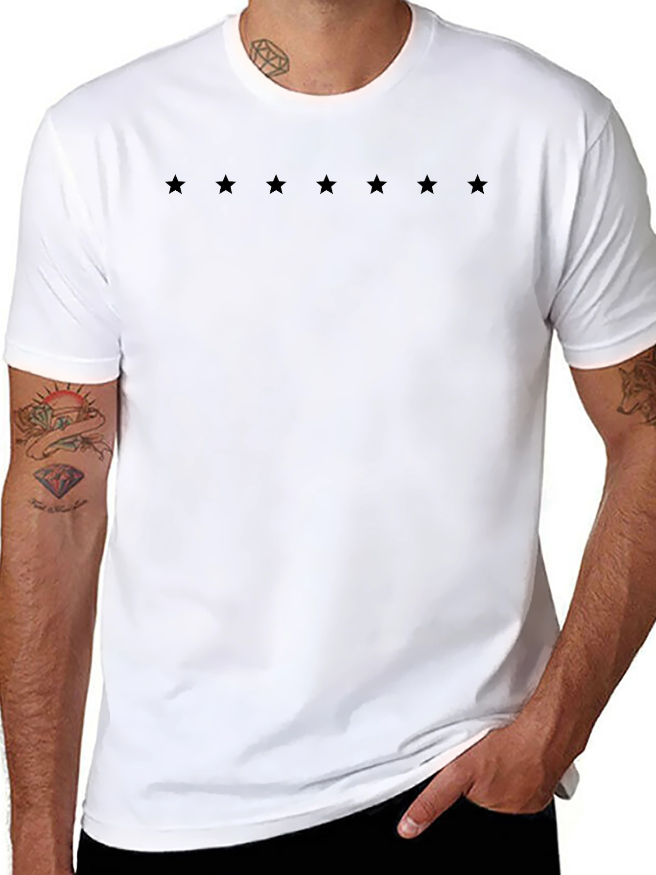 Seven Star Black Crew Neck T-Shirt