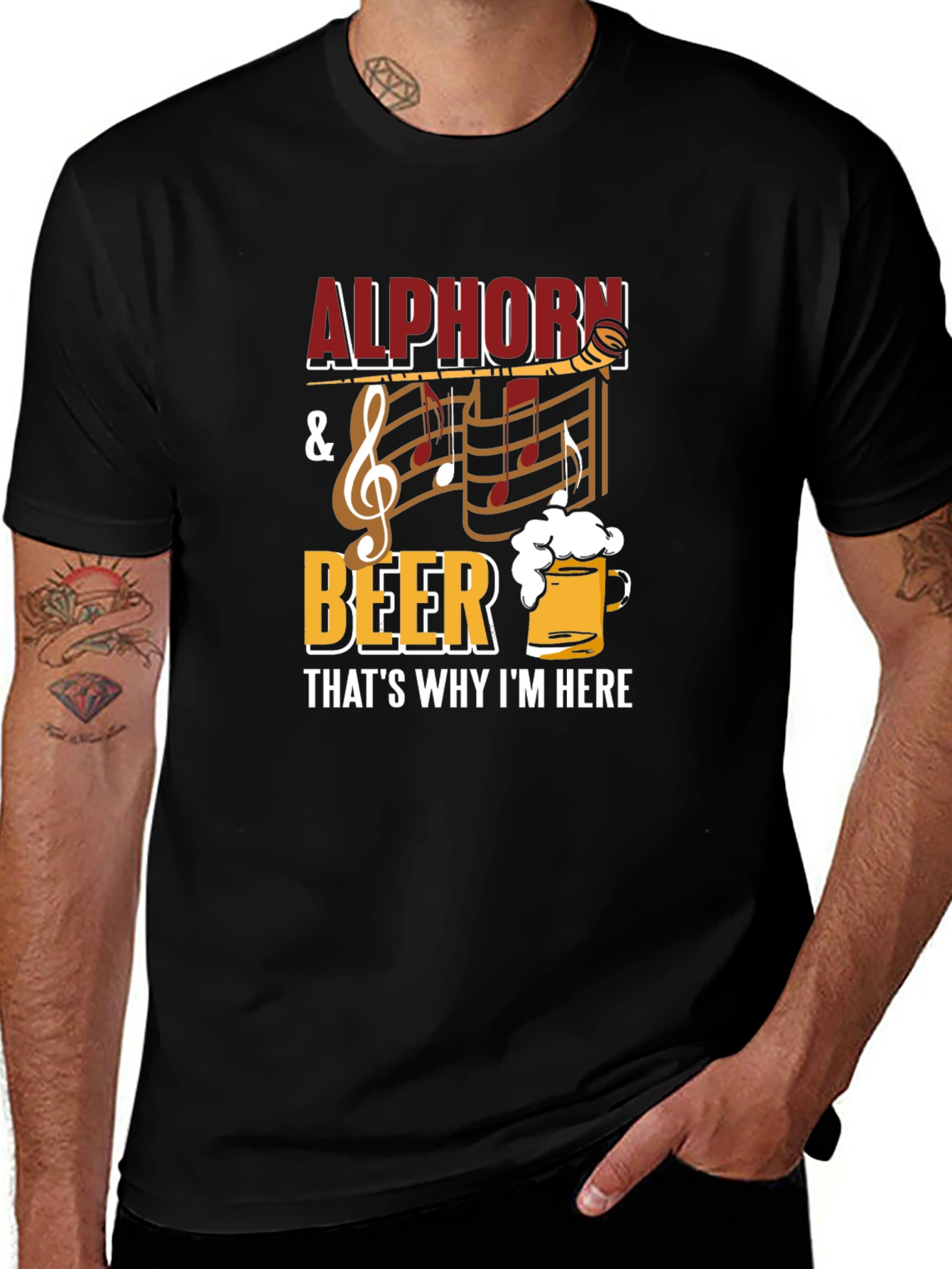 Alphorn & Beer Mens Black Graphic Tee