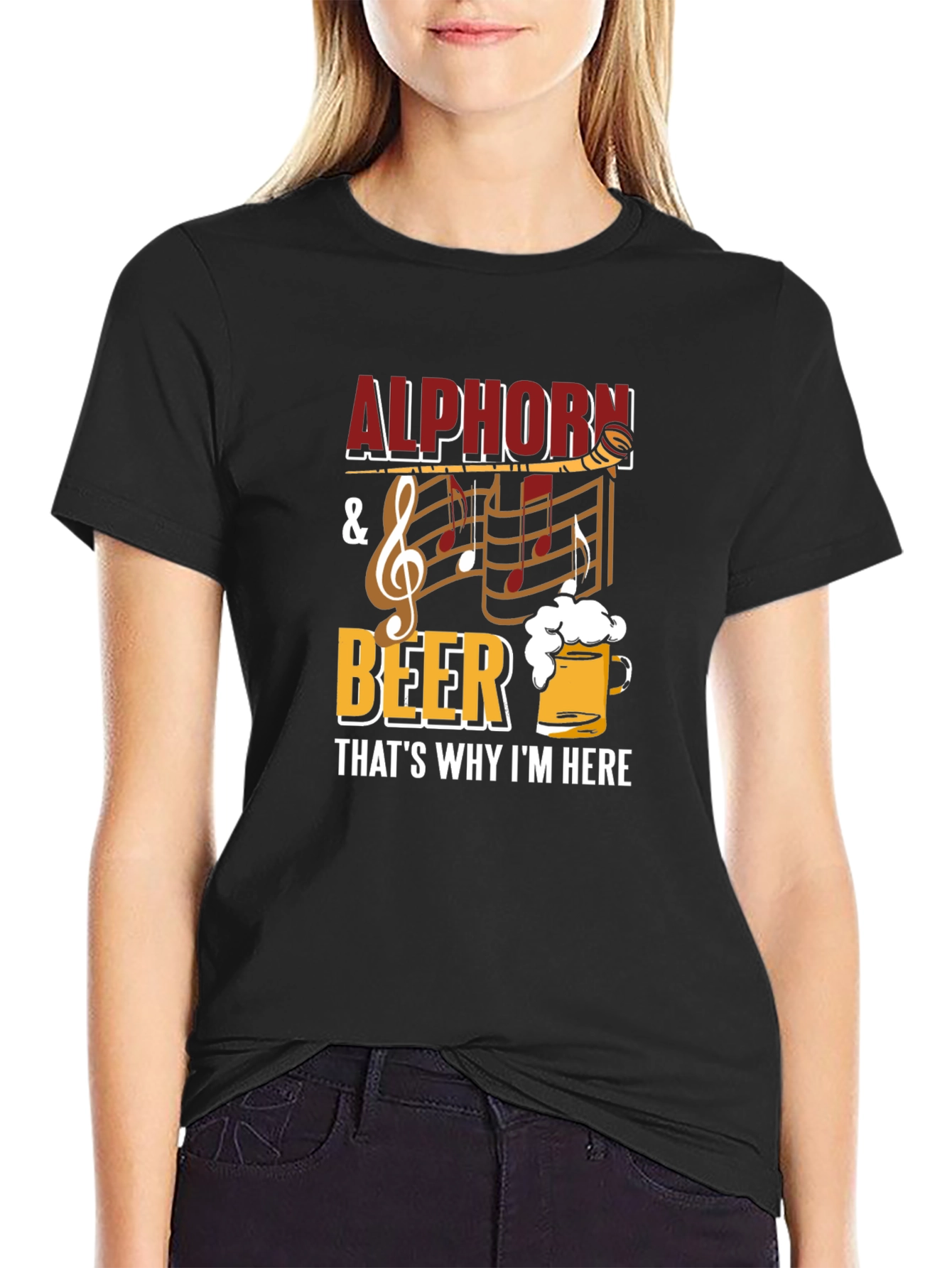 Alphorn & Beer Mens Black Graphic Tee