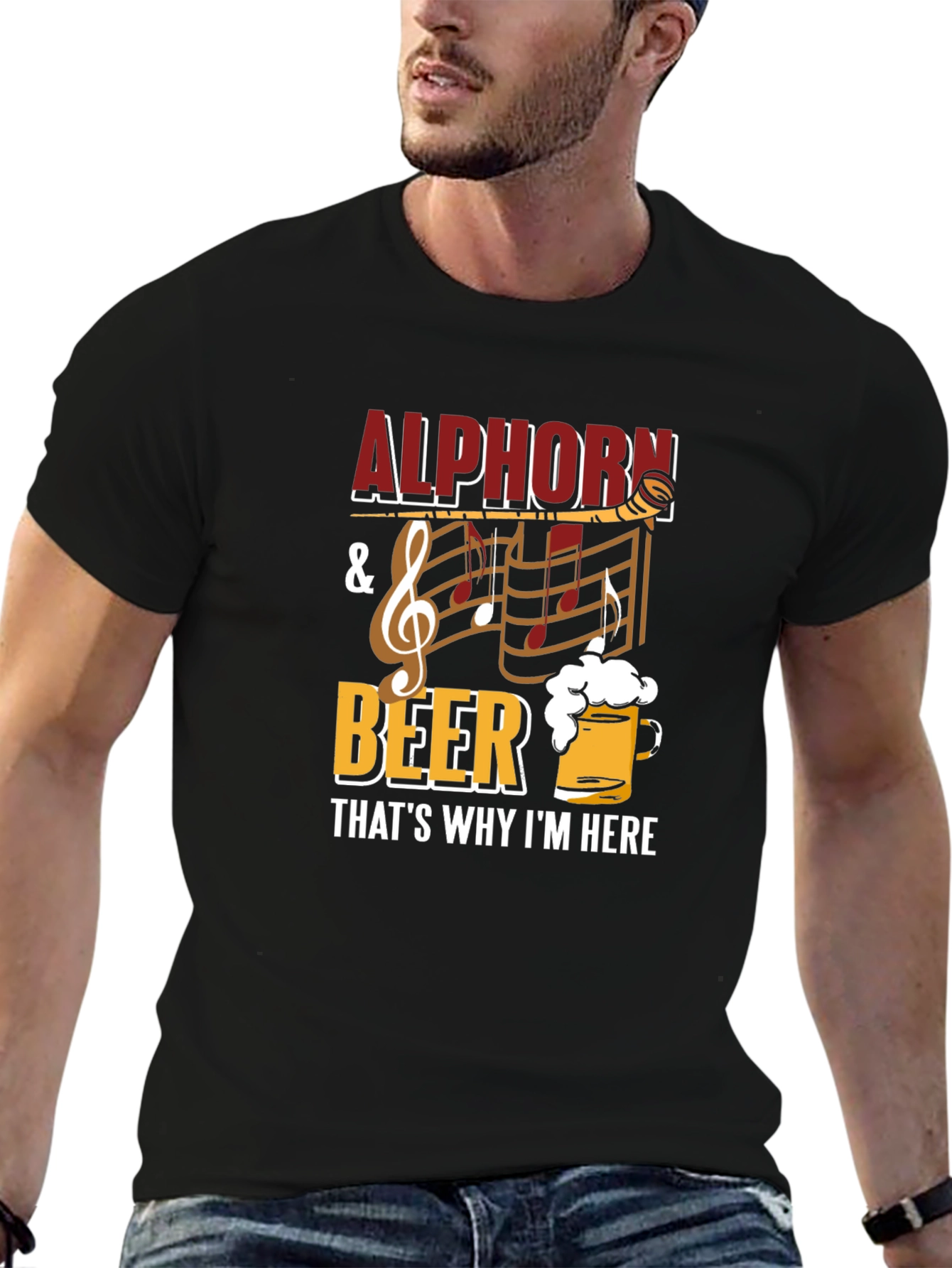 Alphorn & Beer Mens Black Graphic Tee