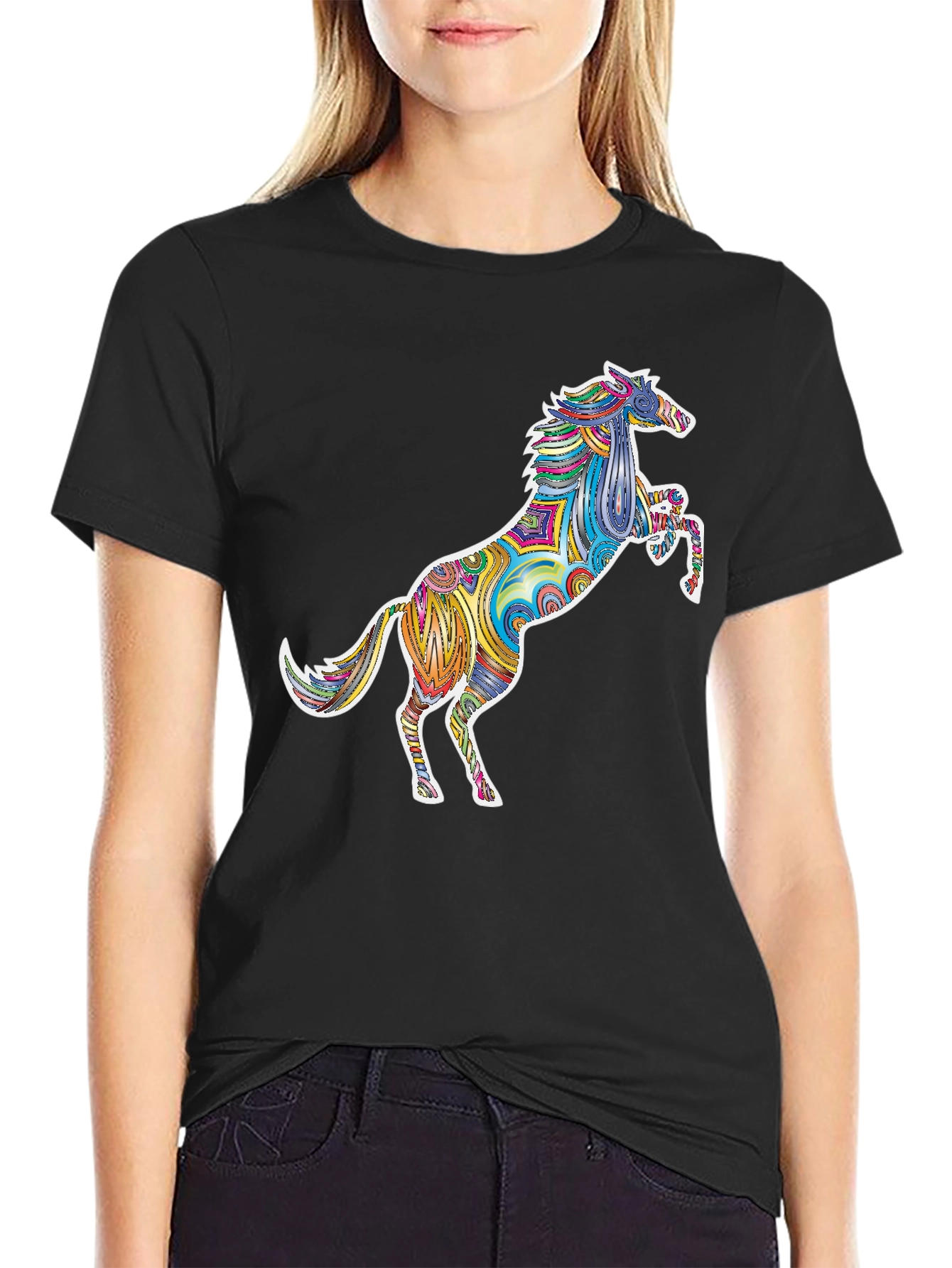 Psychedelic Horse Graphic Tee - Unique Colorful Design