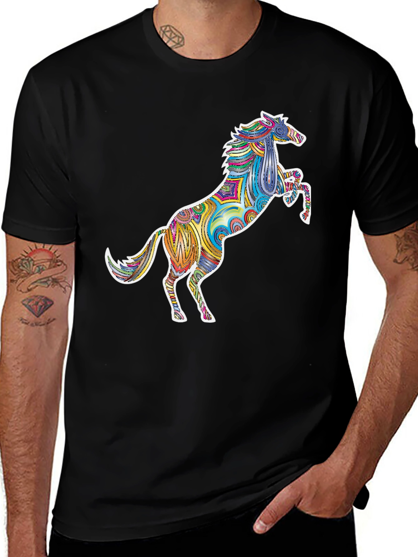 Psychedelic Horse Graphic Tee - Unique Colorful Design