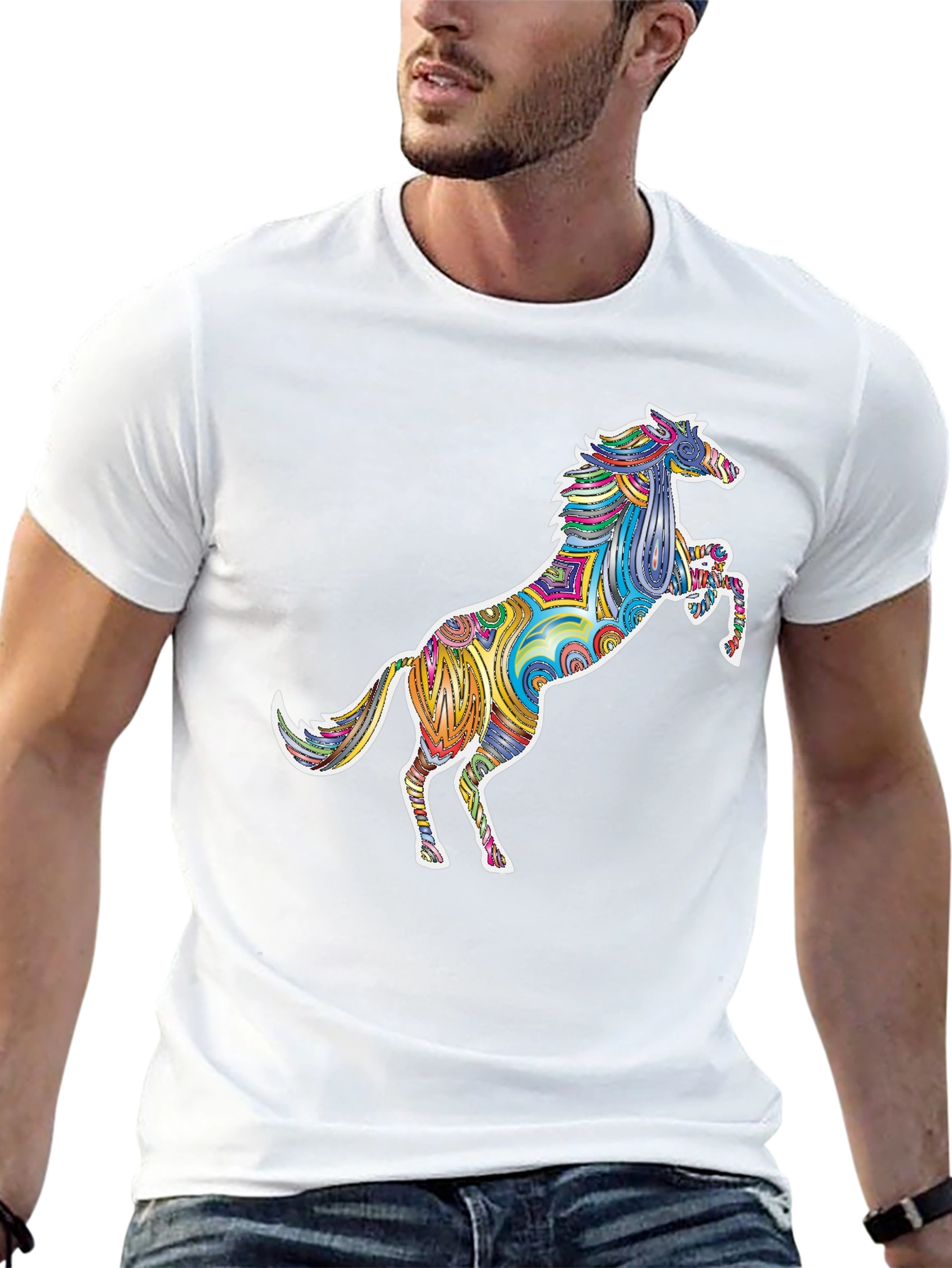 Psychedelic Horse Graphic Tee - Unique Colorful Design