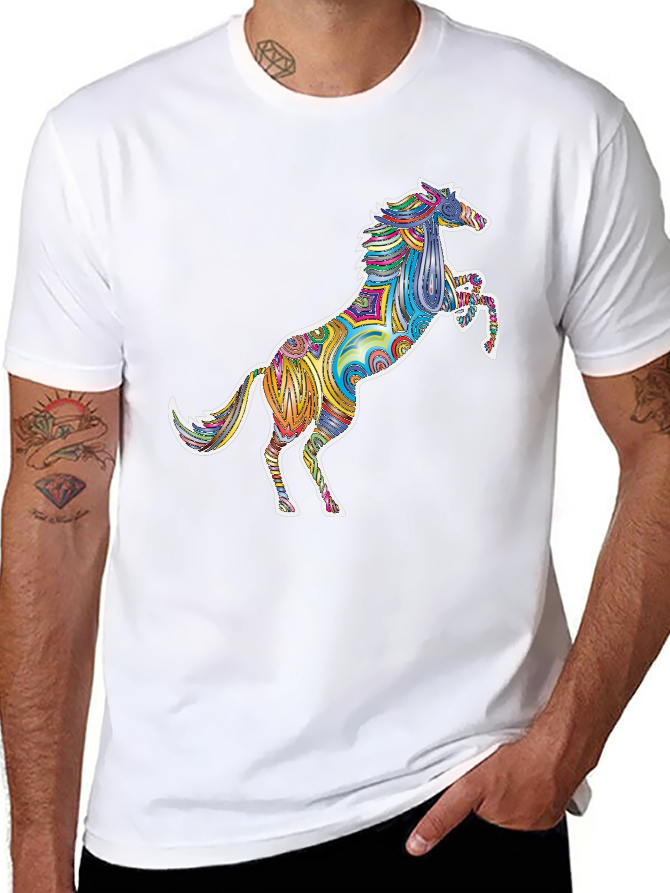 Psychedelic Horse Graphic Tee - Unique Colorful Design