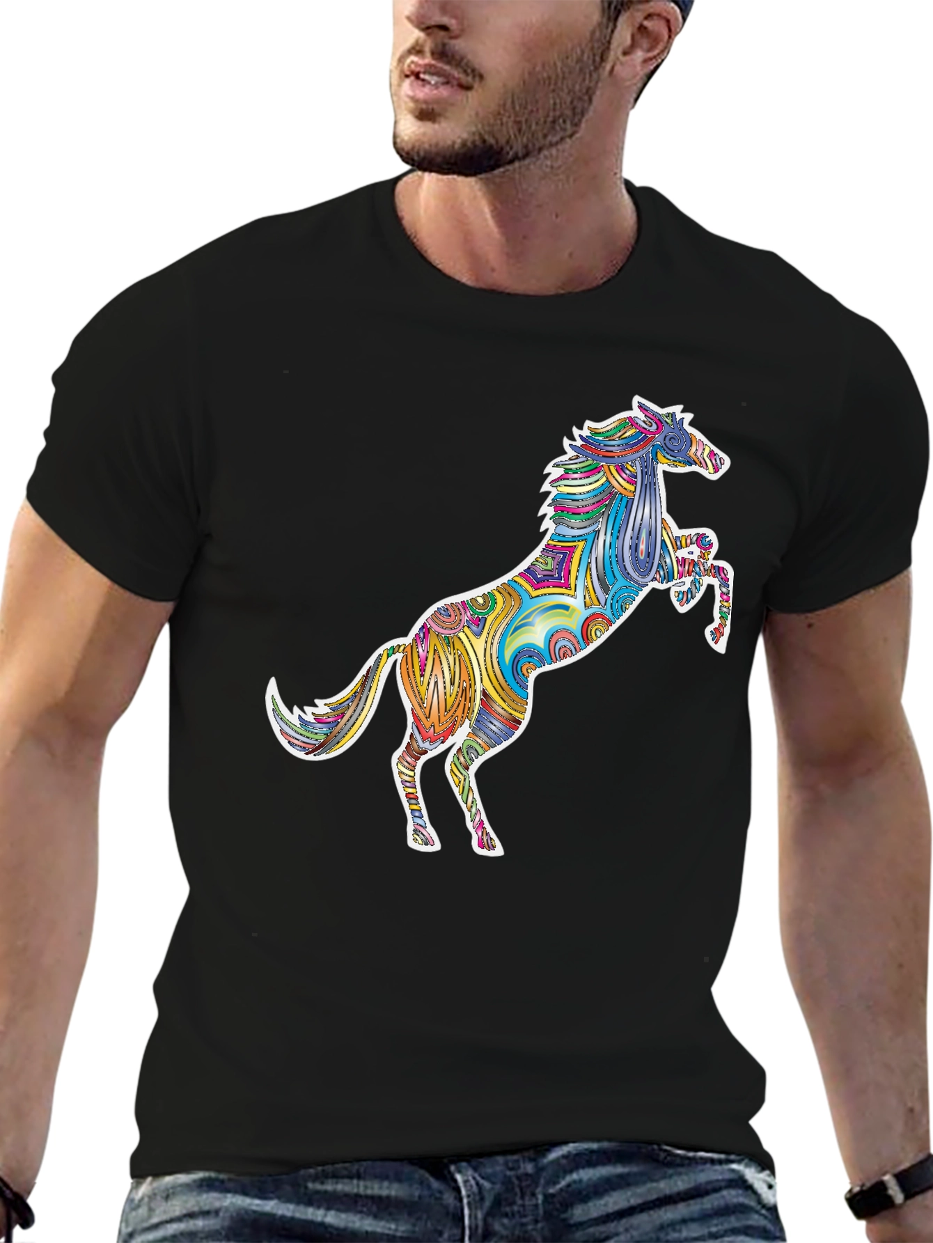 Psychedelic Horse Graphic Tee - Unique Colorful Design