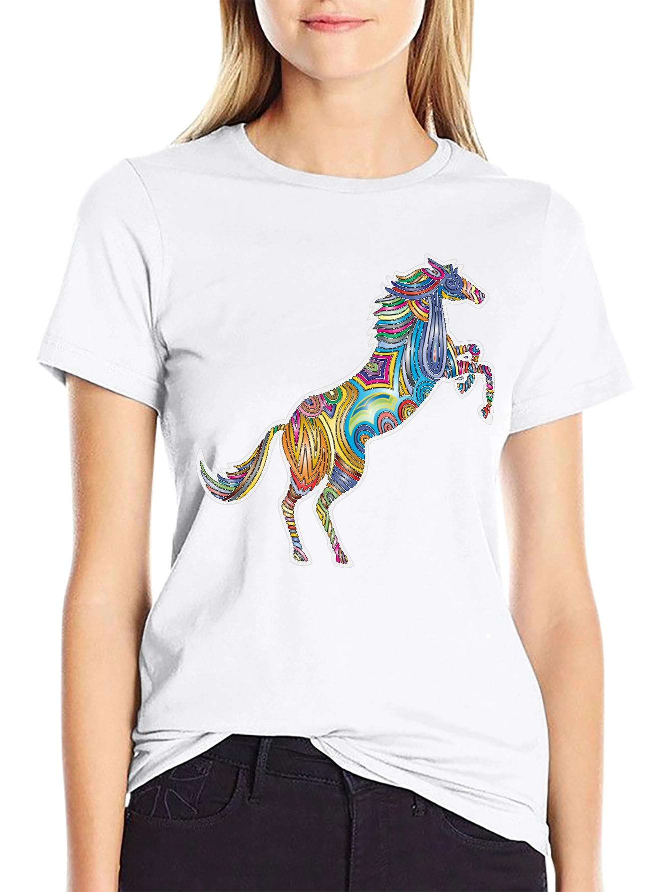 Psychedelic Horse Graphic Tee - Unique Colorful Design