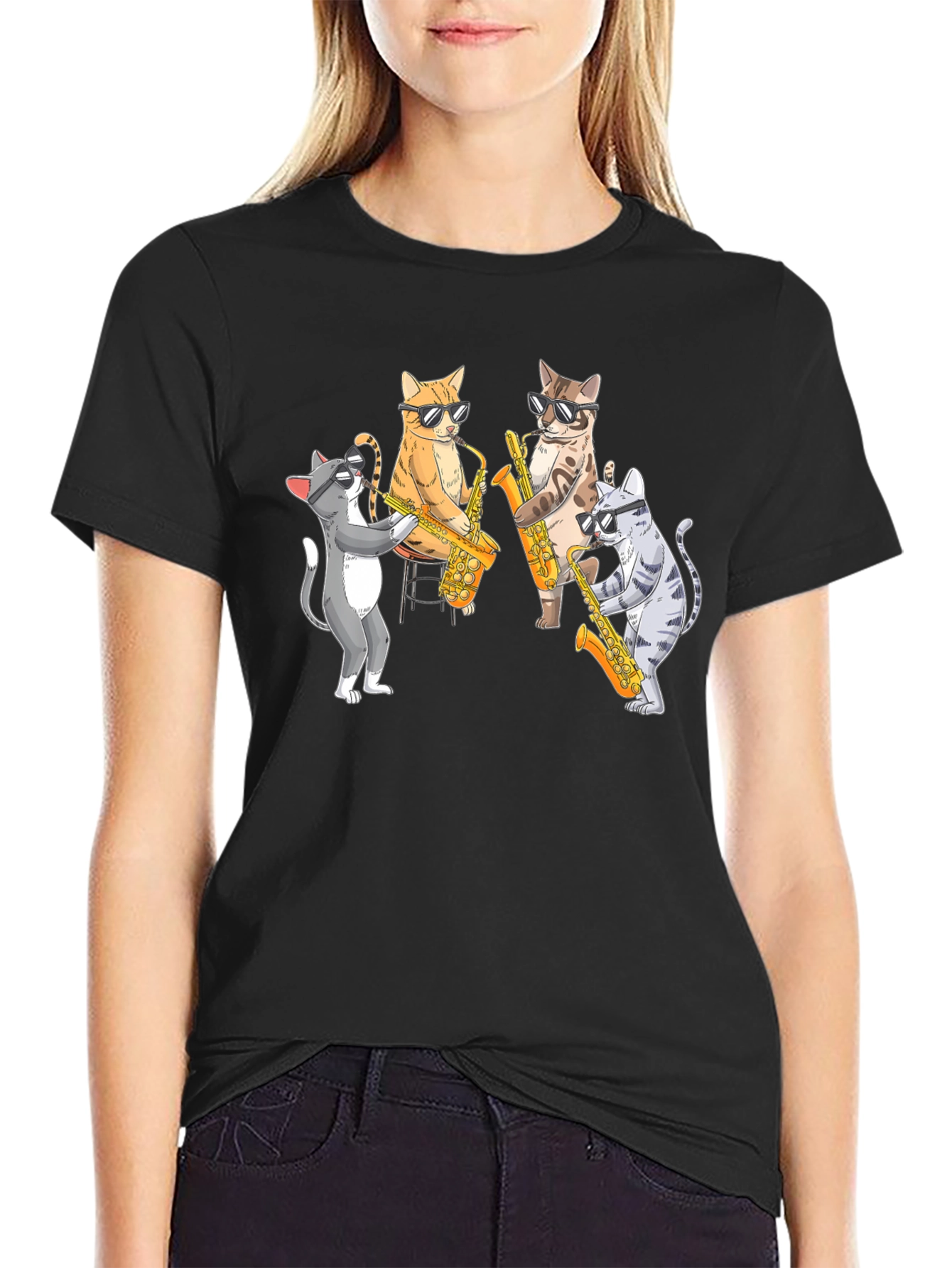 Cool Cats Saxophone Band Graphic T-Shirt
