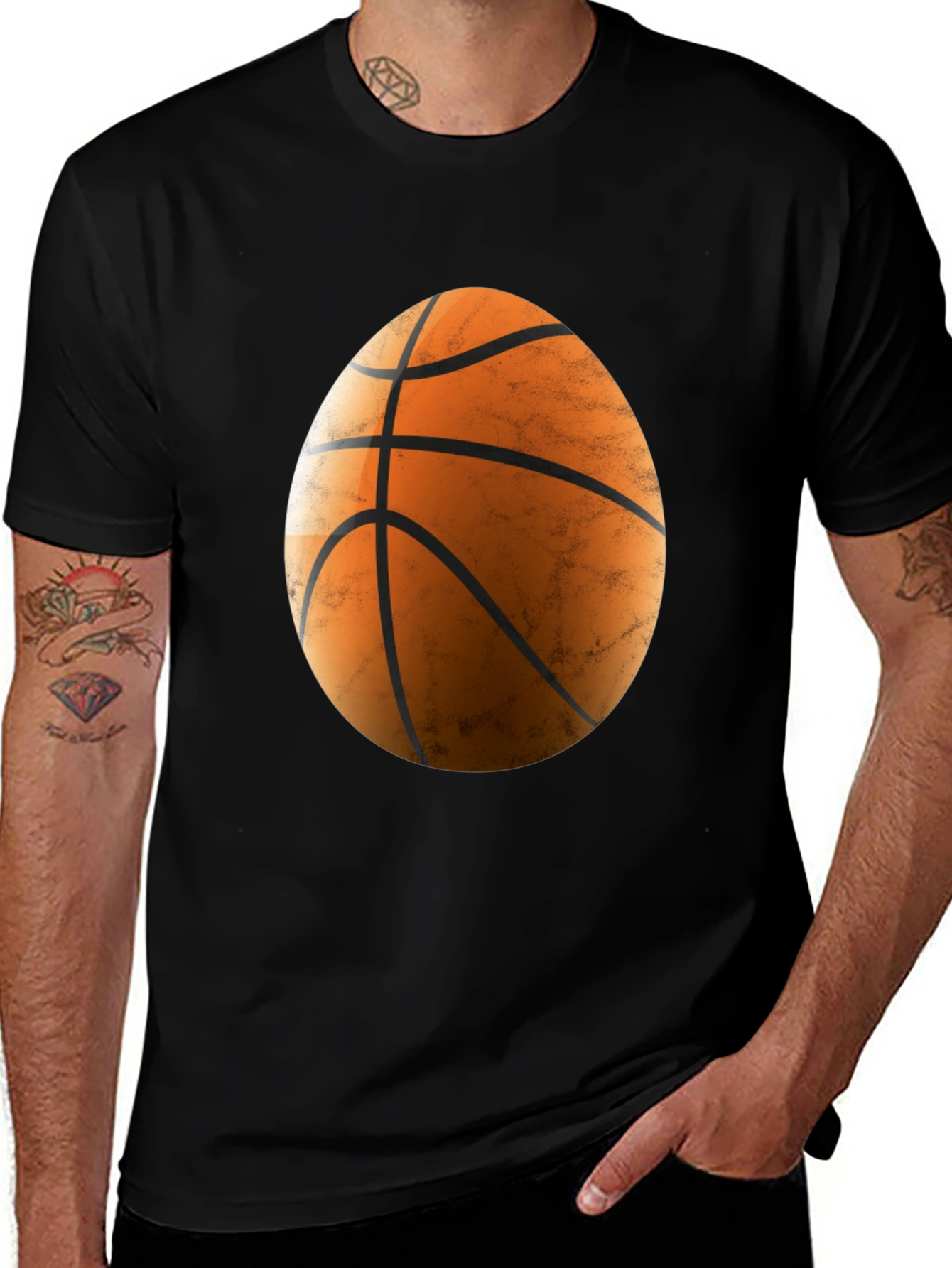 Basketball Egg Graphic Tee - Black Cotton Blend Shirt