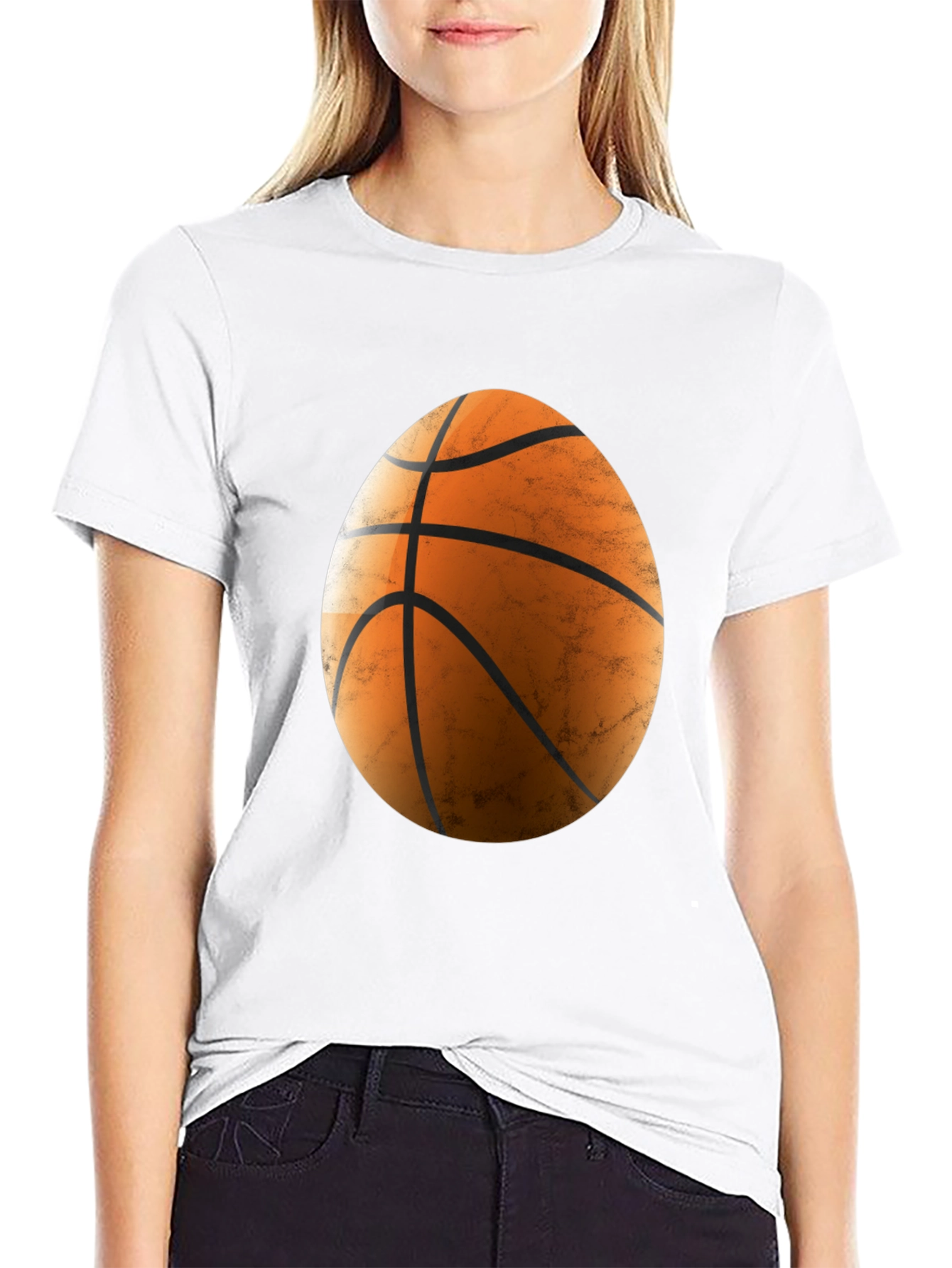 Basketball Egg Graphic Tee - Black Cotton Blend Shirt