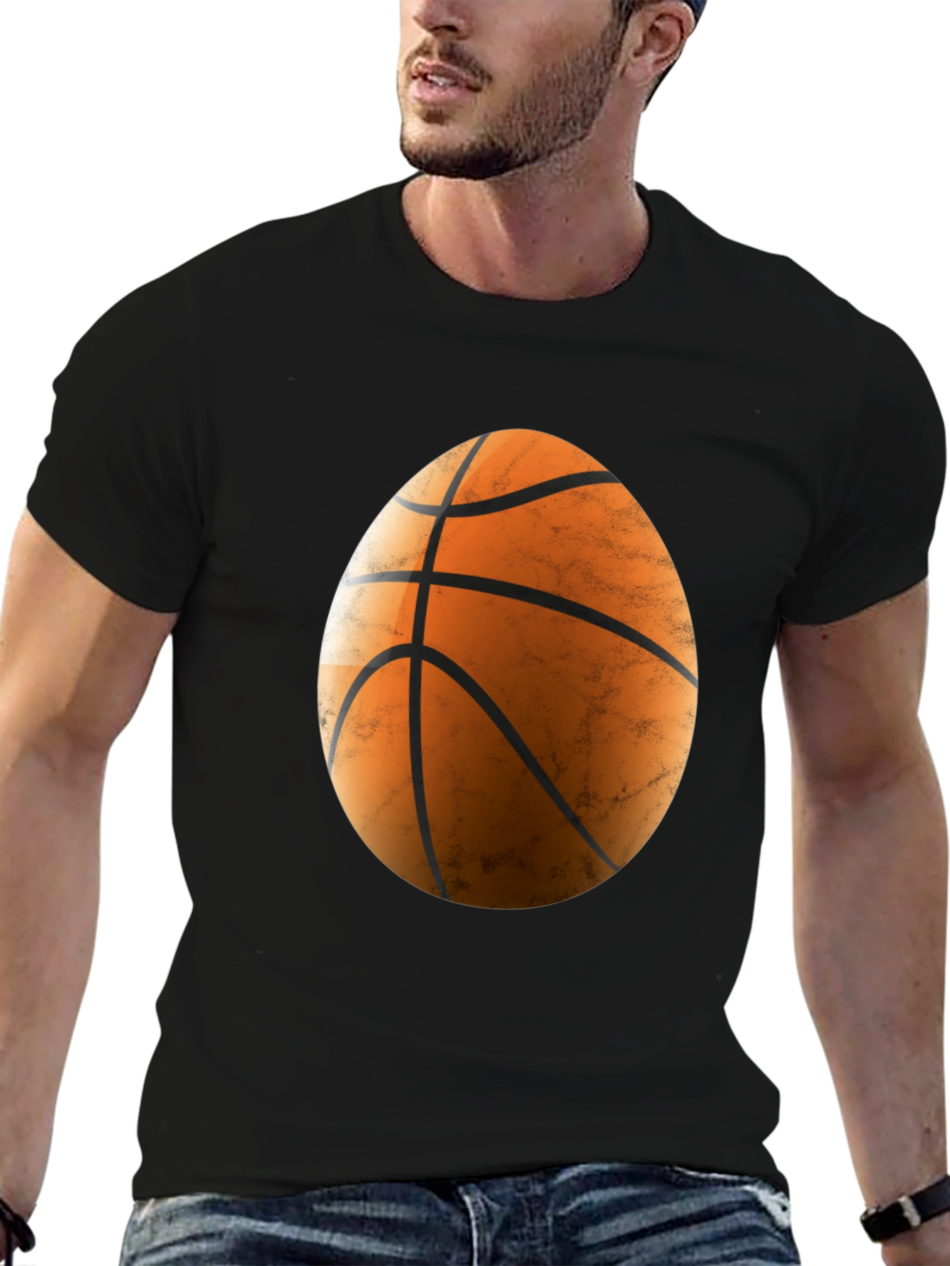Basketball Egg Graphic Tee - Black Cotton Blend Shirt