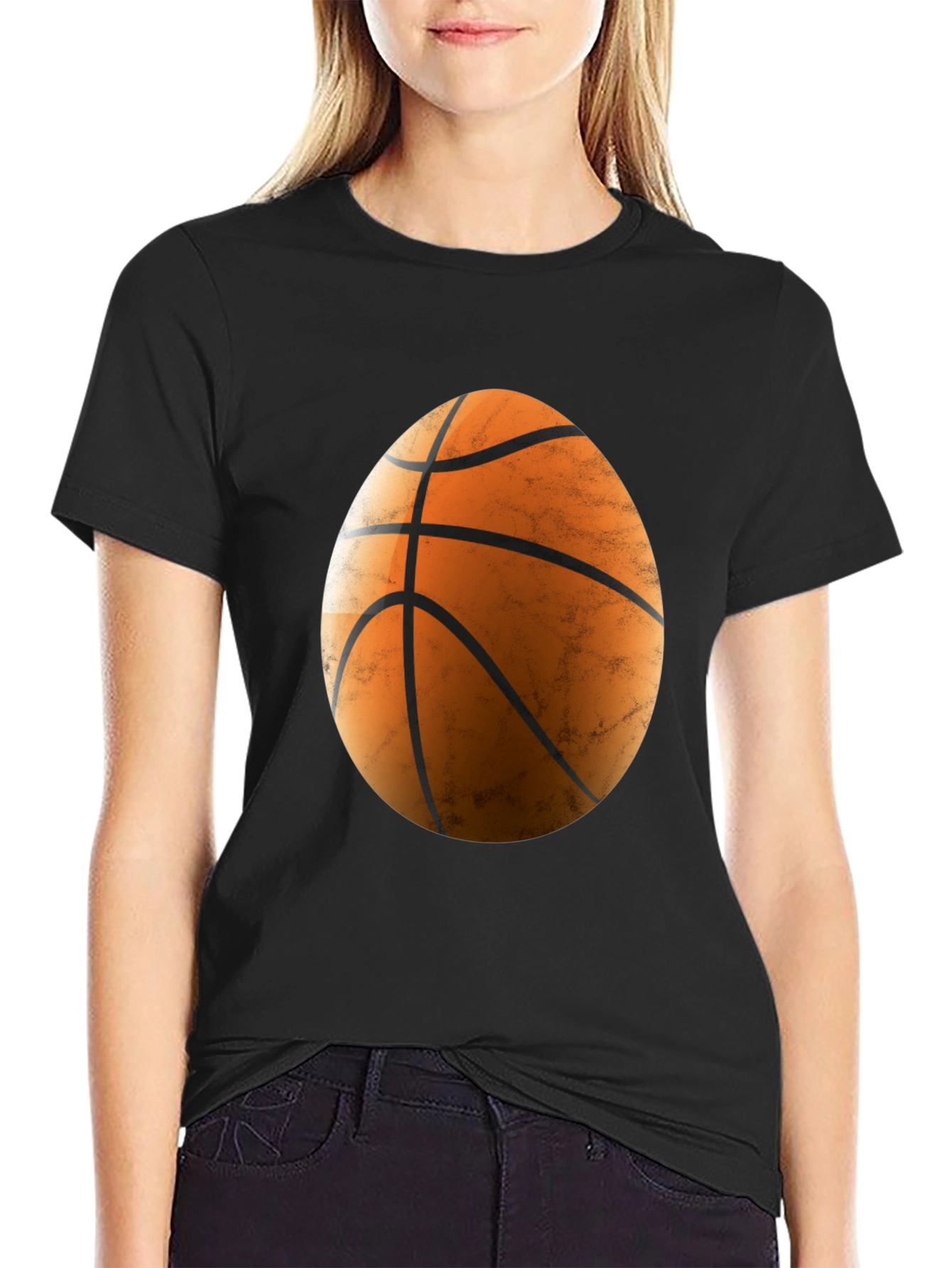 Basketball Egg Graphic Tee - Black Cotton Blend Shirt