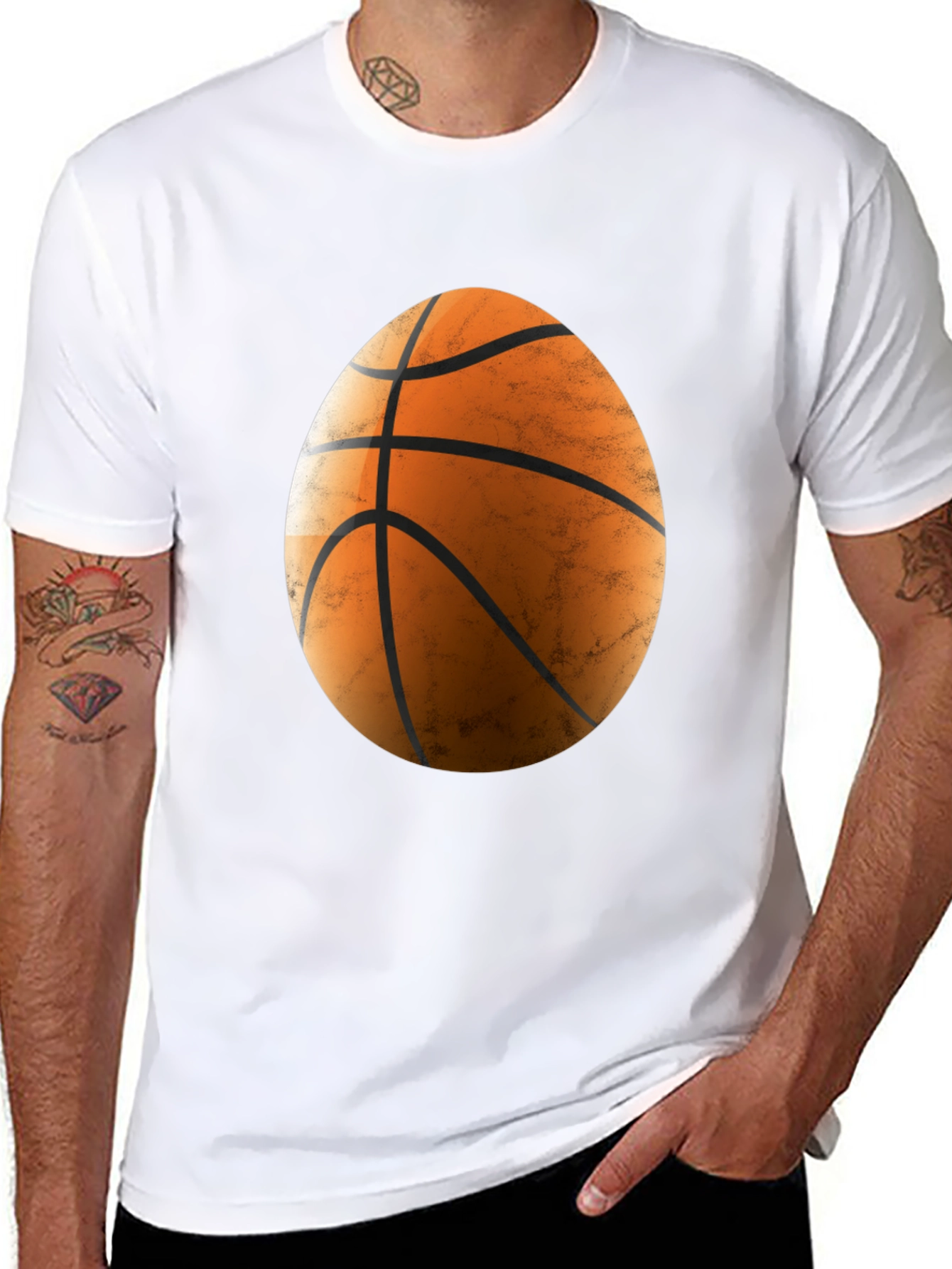 Basketball Egg Graphic Tee - Black Cotton Blend Shirt