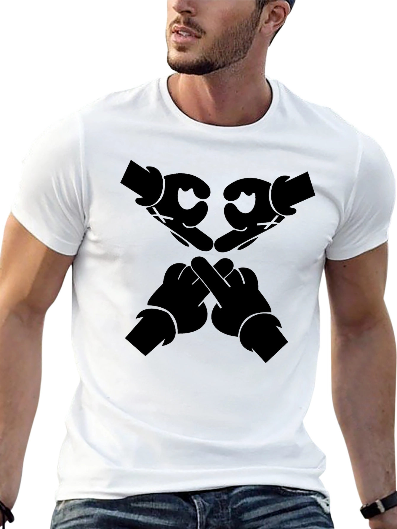 Graphic Tee: Cartoon Hands Gesture T-Shirt