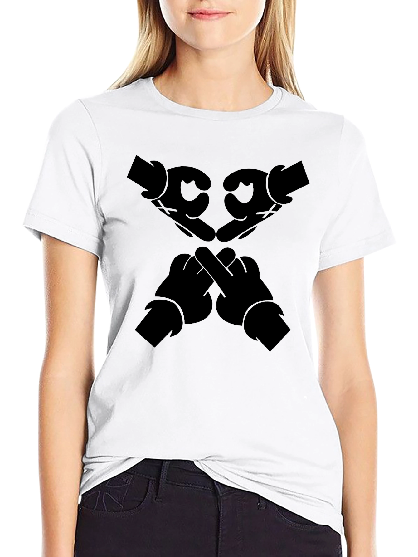 Graphic Tee: Cartoon Hands Gesture T-Shirt