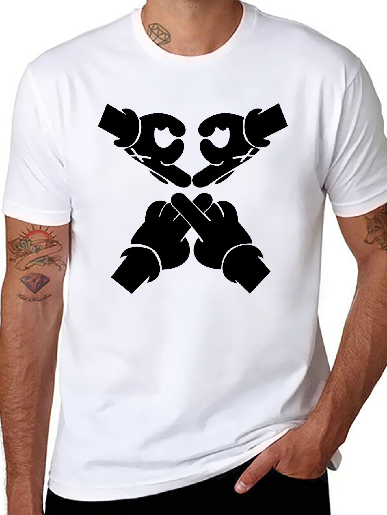 Graphic Tee: Cartoon Hands Gesture T-Shirt