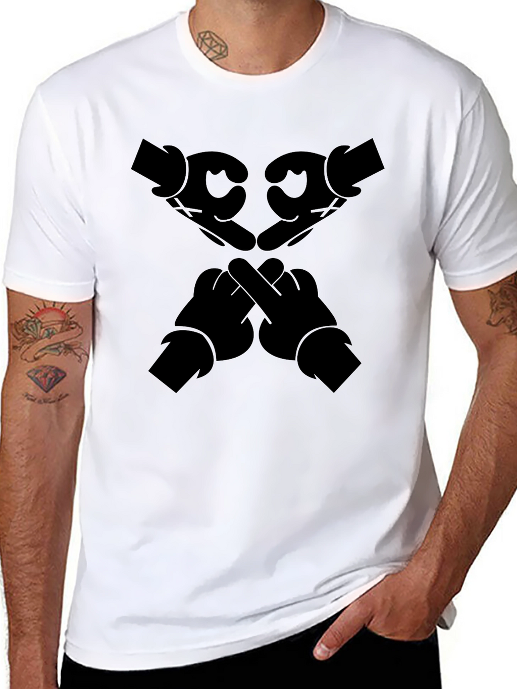 Graphic Tee: Cartoon Hands Gesture T-Shirt
