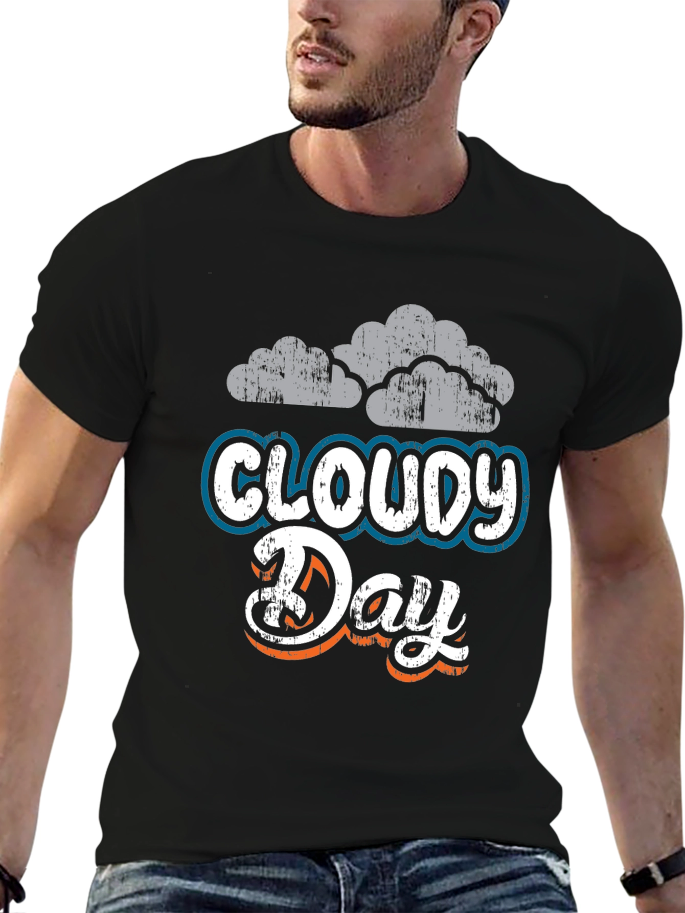 Cloudy Day Graphic Tee - Soft Black Cotton Blend