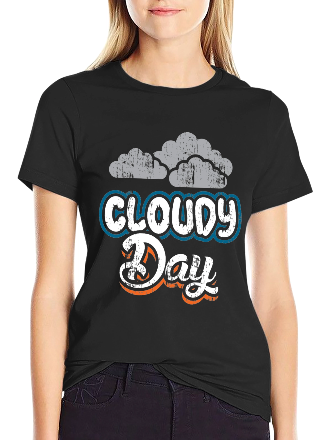 Cloudy Day Graphic Tee - Soft Black Cotton Blend