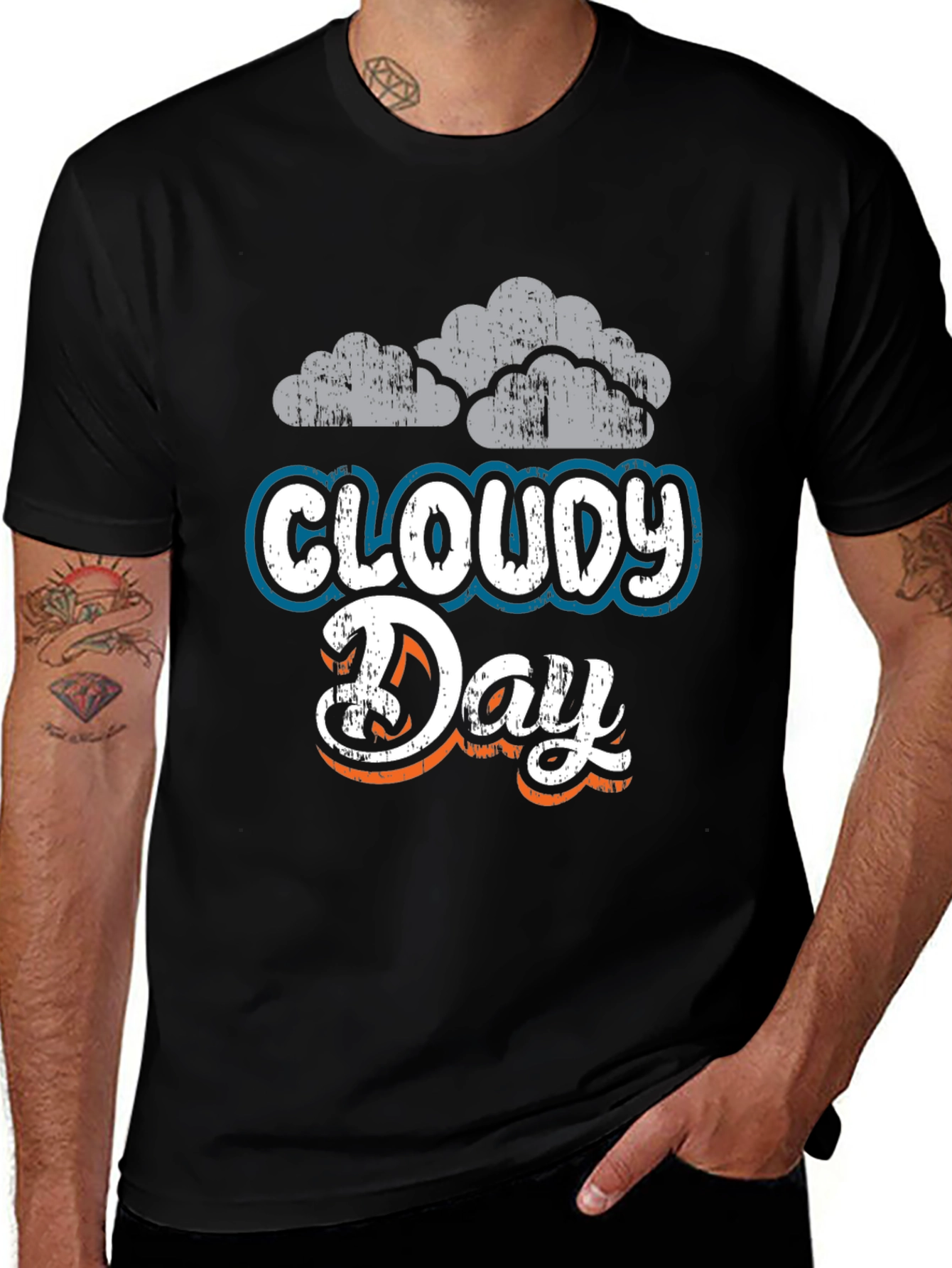 Cloudy Day Graphic Tee - Soft Black Cotton Blend