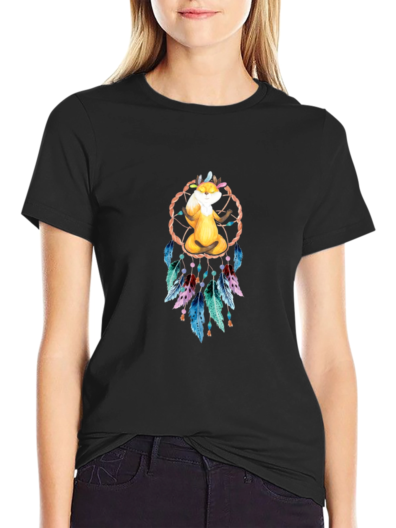 Meditating Fox Dreamcatcher Graphic Tee