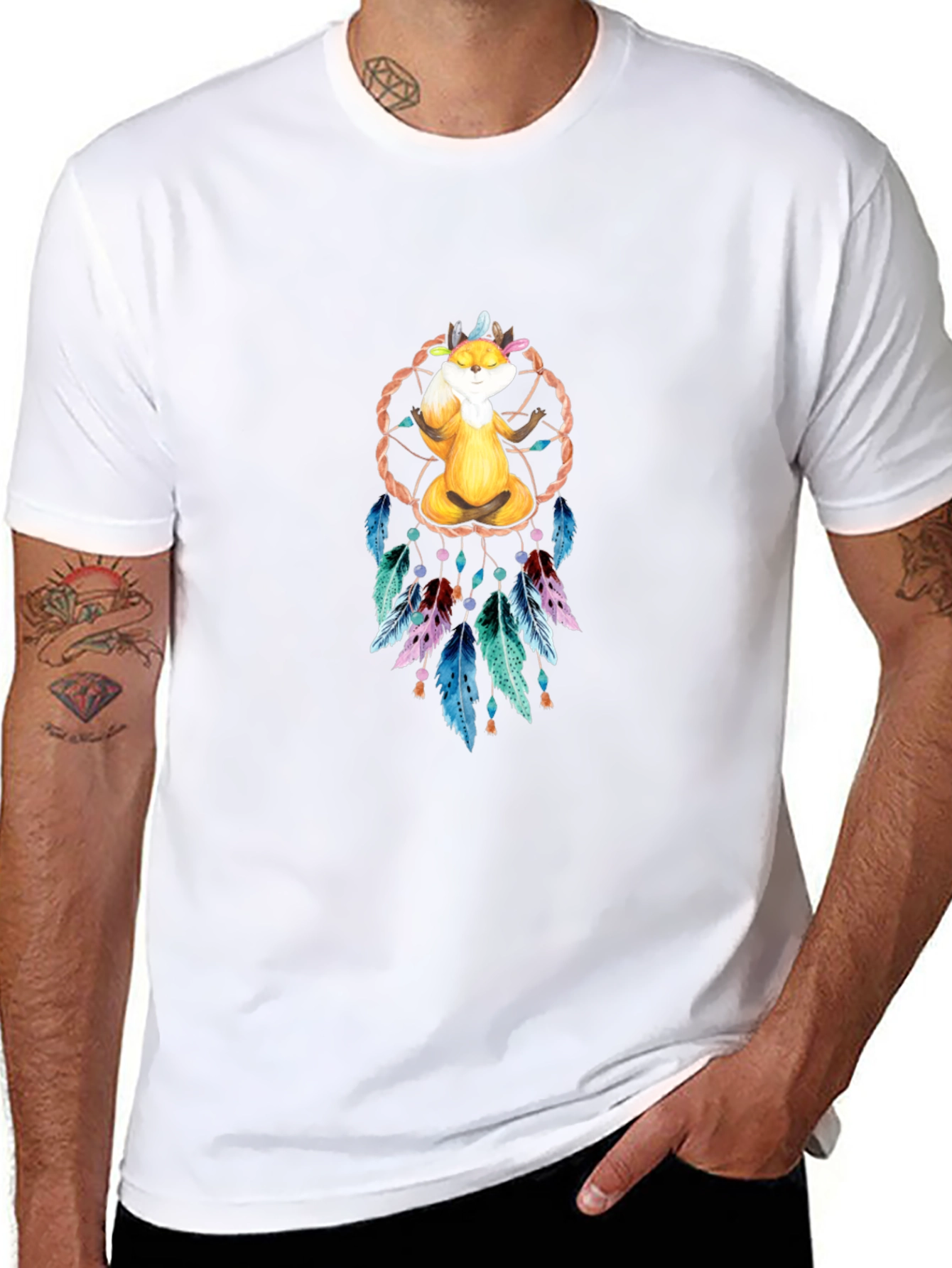 Meditating Fox Dreamcatcher Graphic Tee