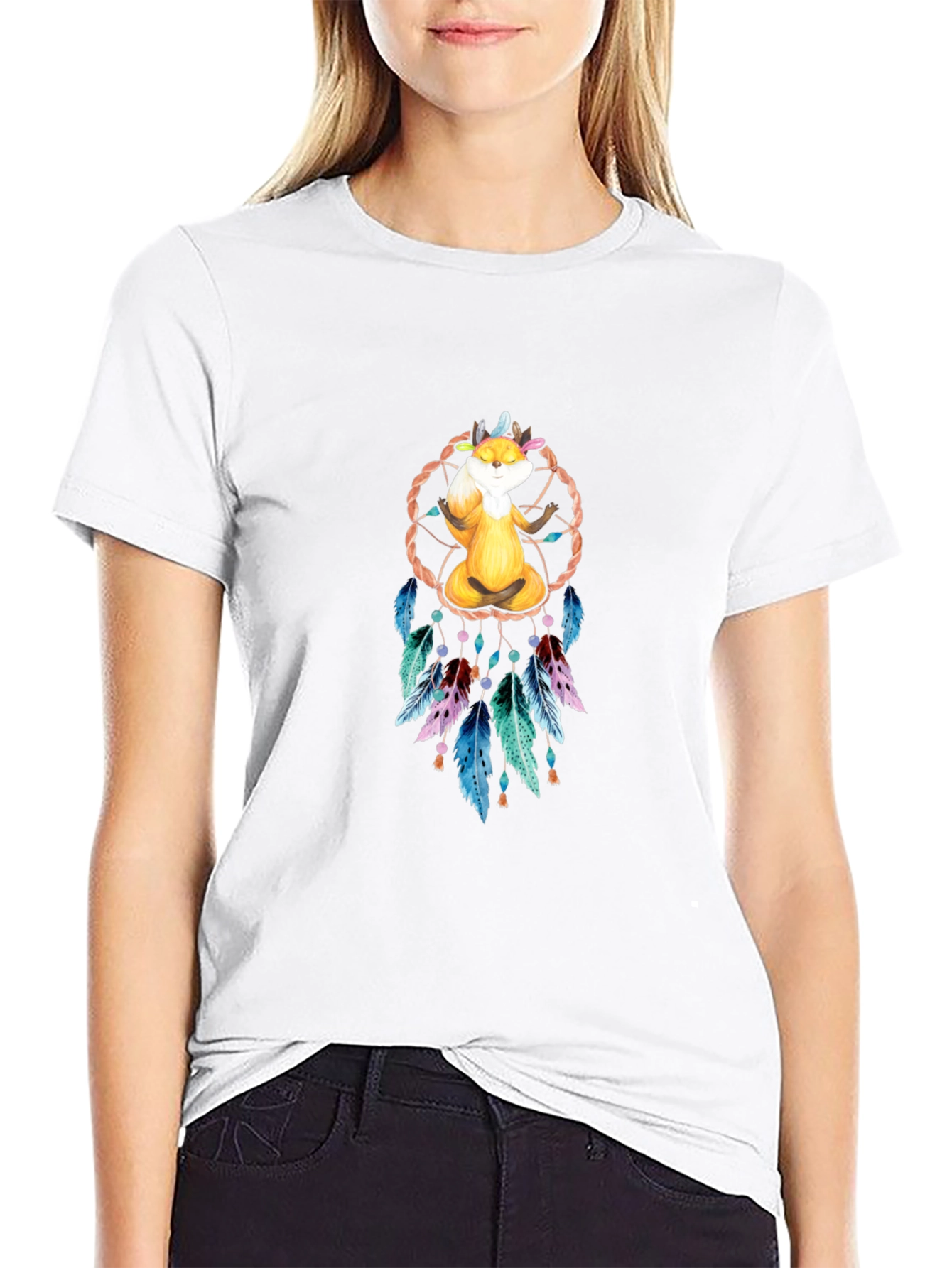 Meditating Fox Dreamcatcher Graphic Tee