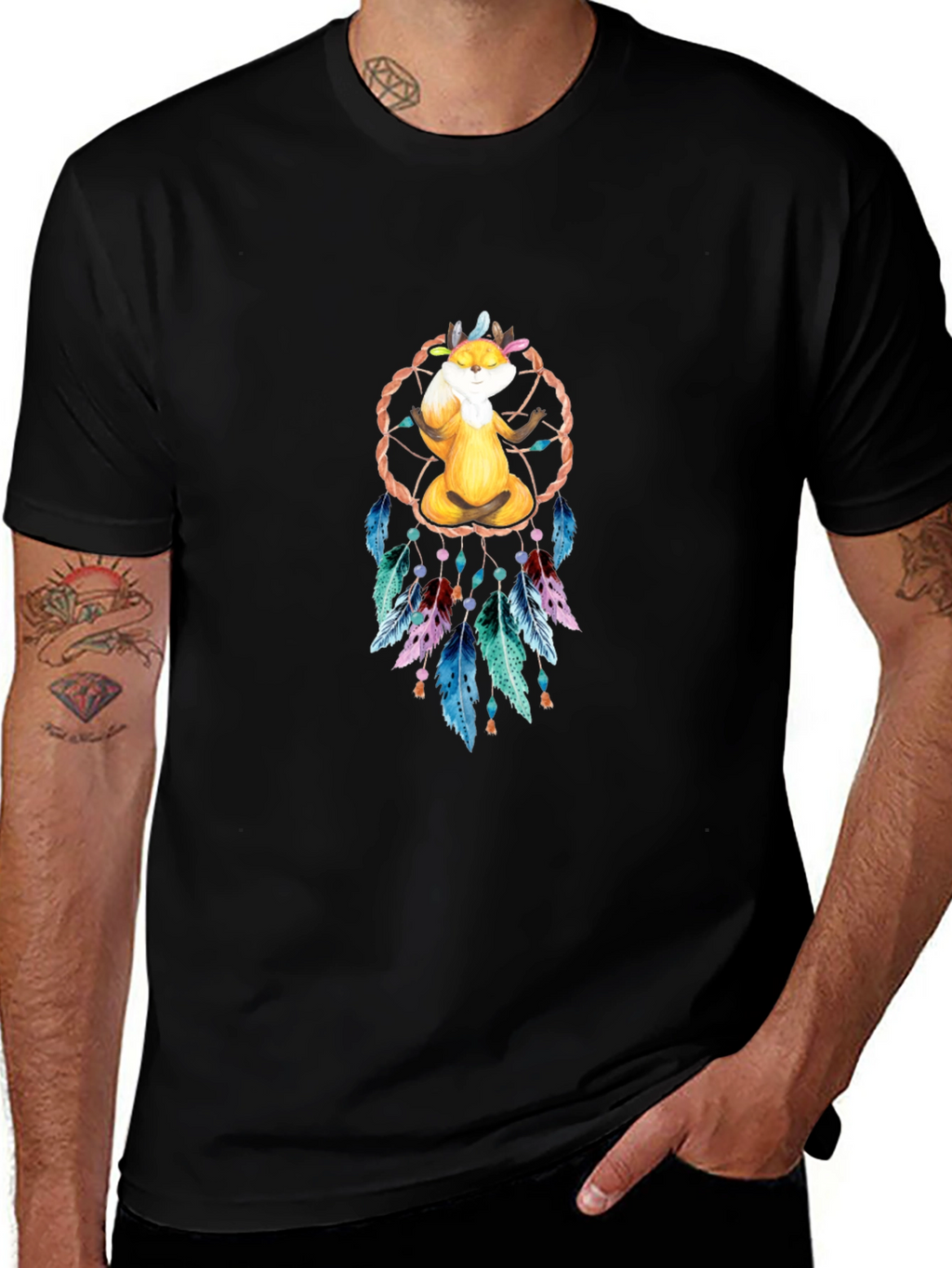 Meditating Fox Dreamcatcher Graphic Tee