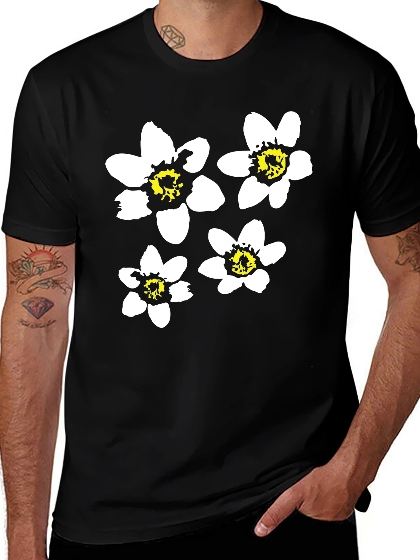 Black Floral Graphic Tee for Men